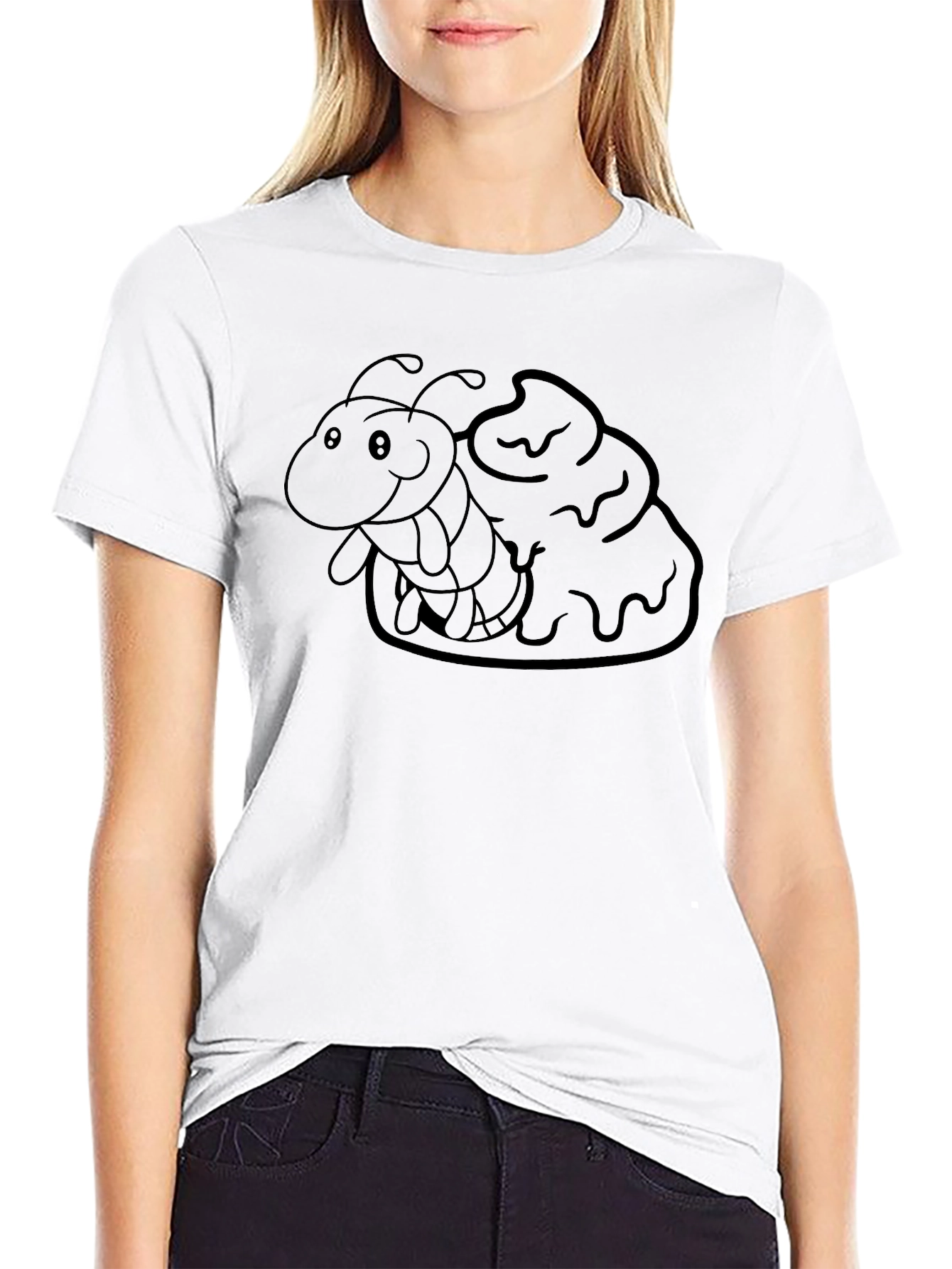Cartoon Caterpillar T-Shirt - Soft Black Cotton Tee