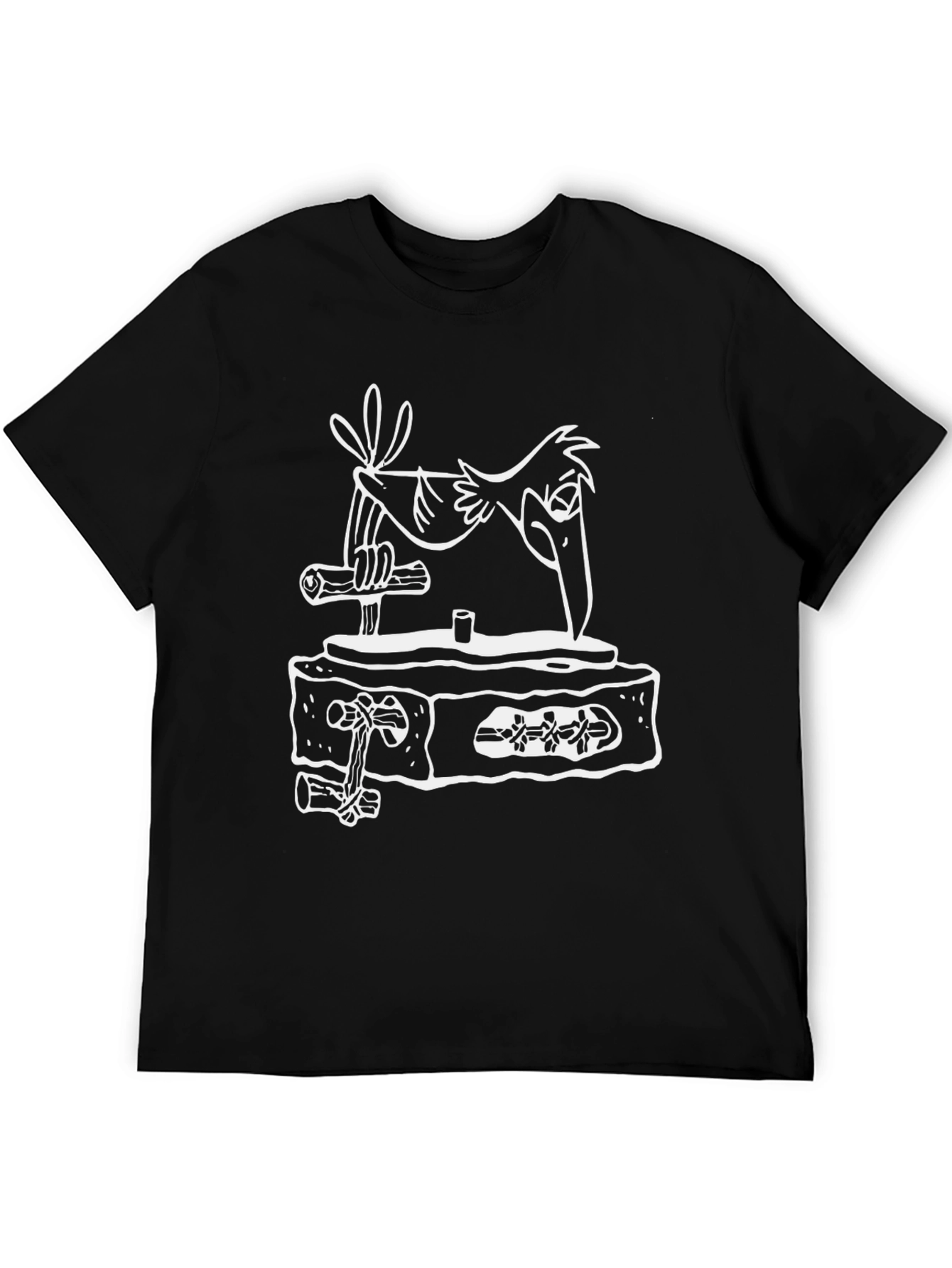 Cartoon Bird T-Shirt - Black Cotton Tee