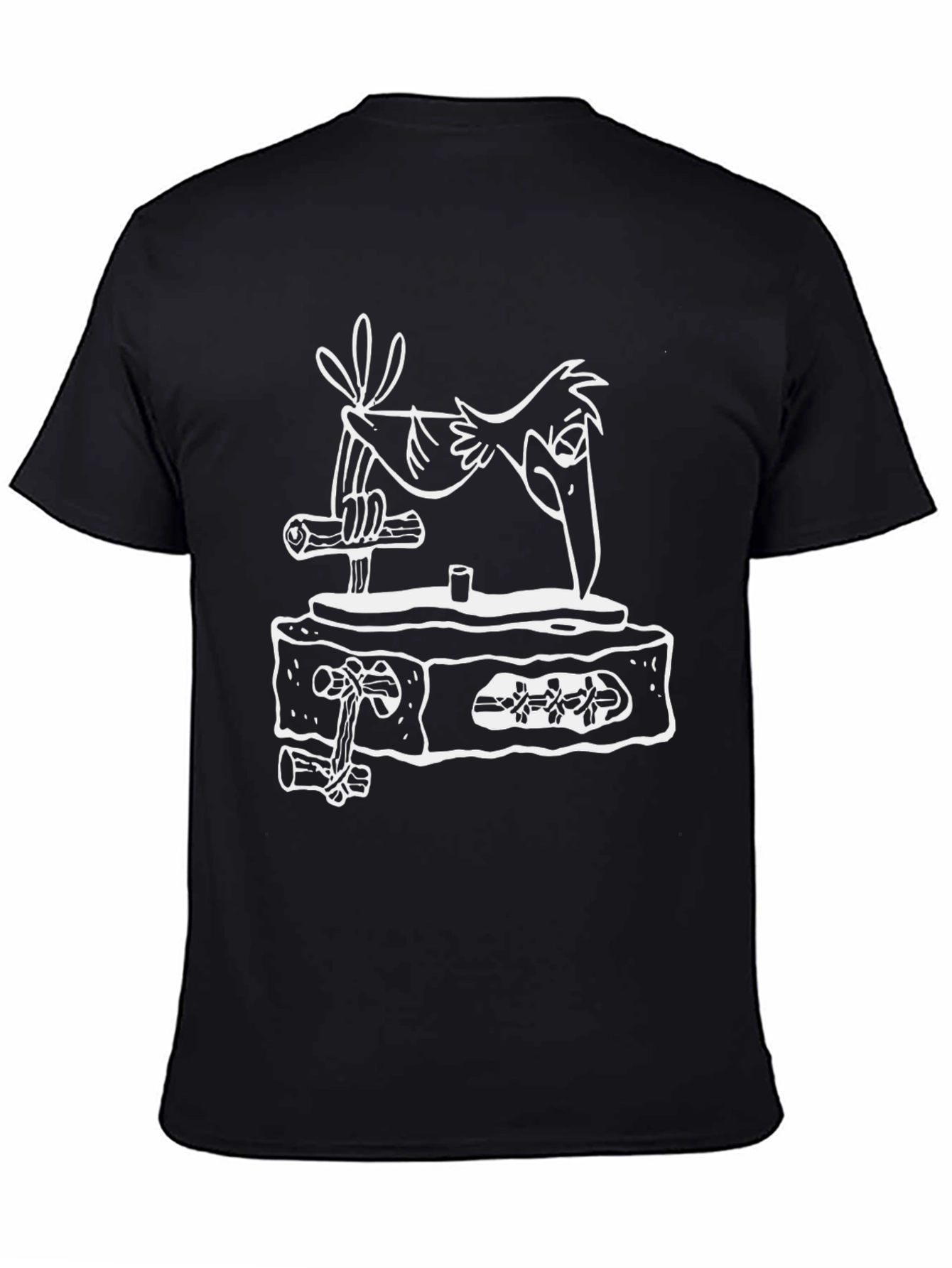 Cartoon Bird T-Shirt - Black Cotton Tee
