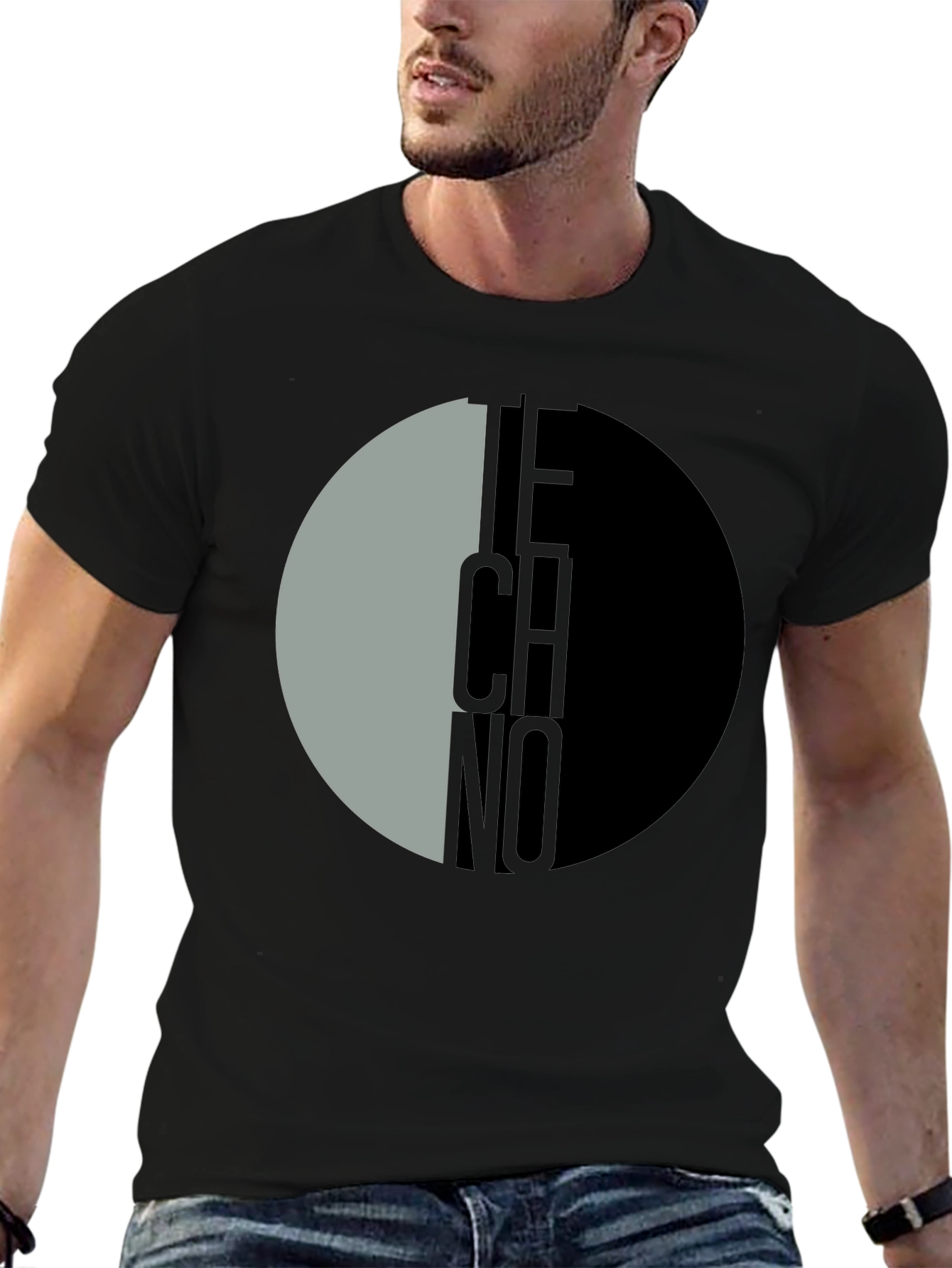 Techno Graphic Print Black T-Shirt