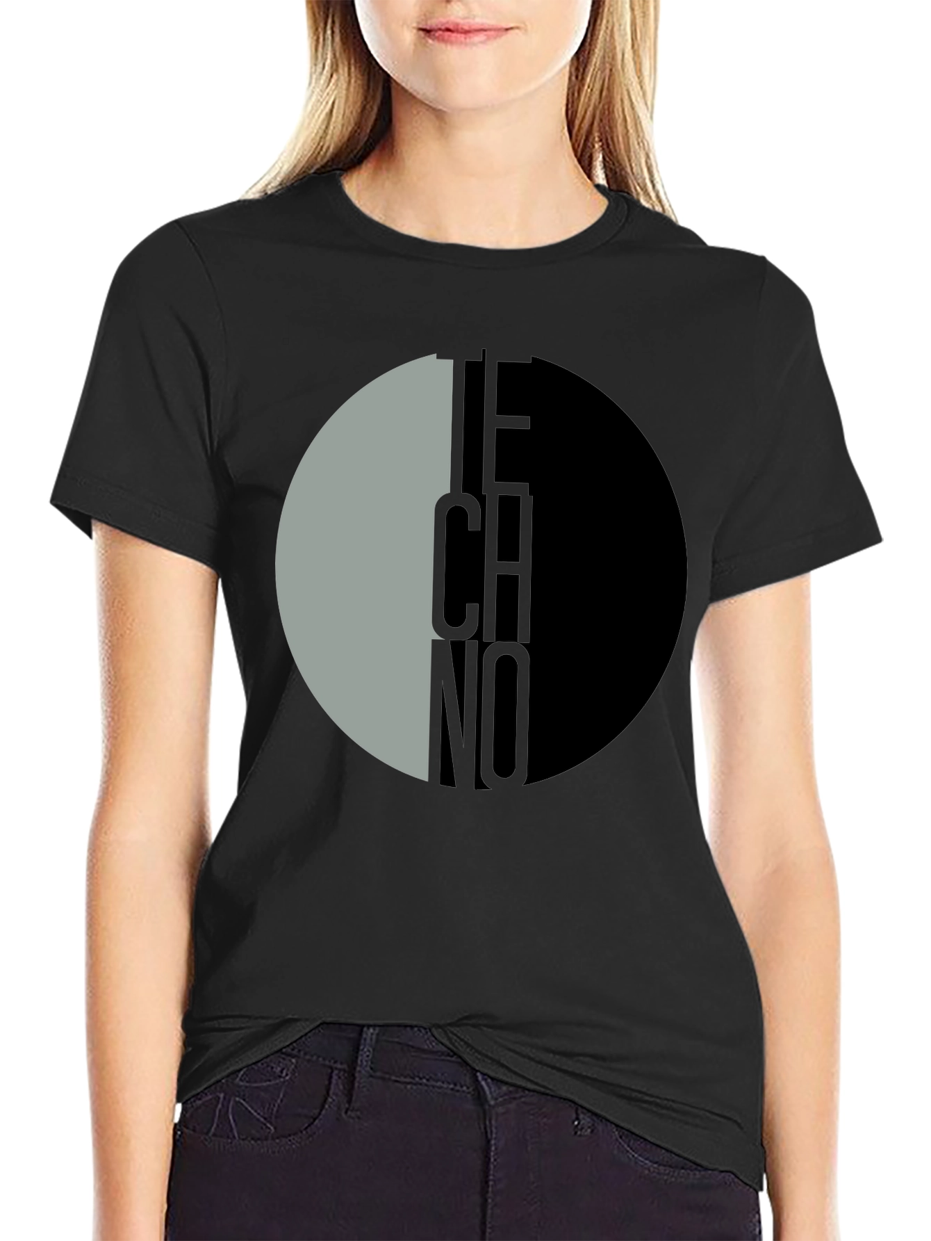 Techno Graphic Print Black T-Shirt
