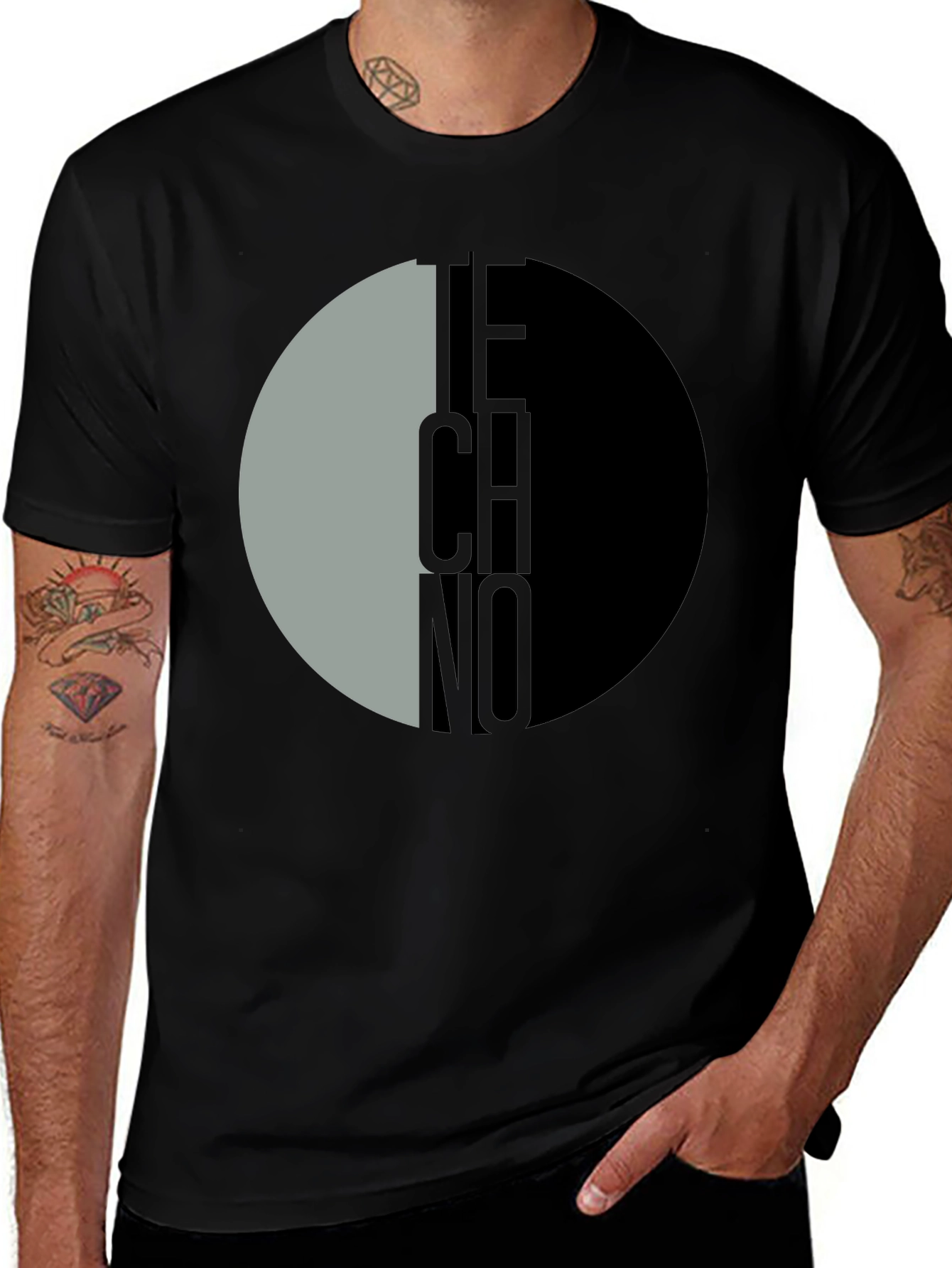 Techno Graphic Print Black T-Shirt