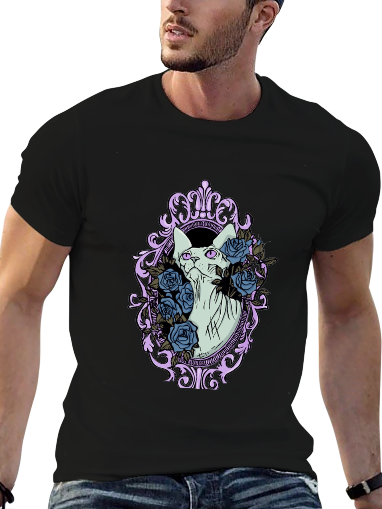 Sphynx Cat Floral Frame Graphic T-Shirt