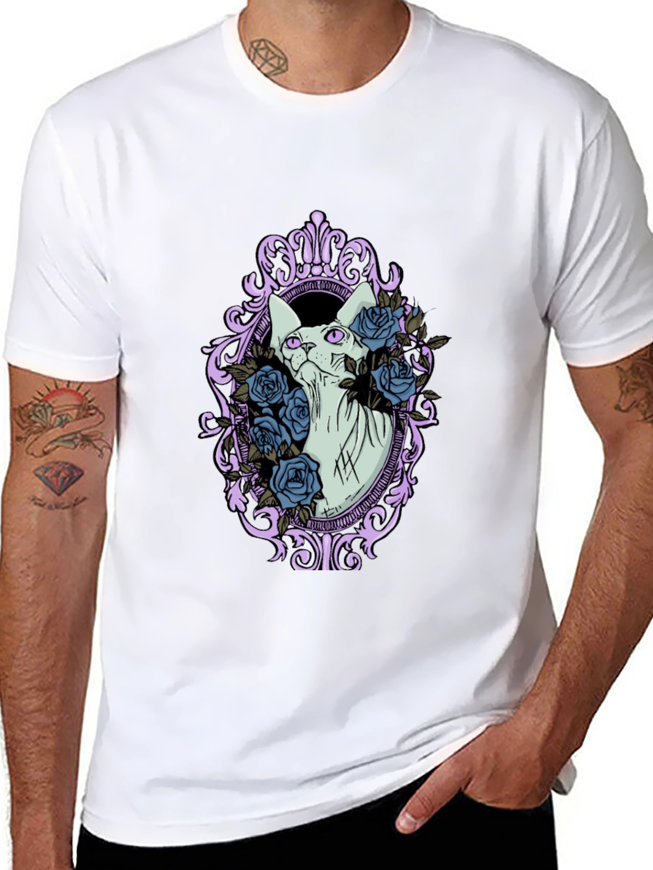 Sphynx Cat Floral Frame Graphic T-Shirt