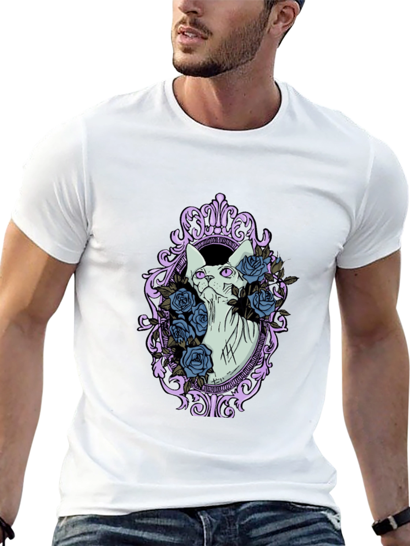 Sphynx Cat Floral Frame Graphic T-Shirt