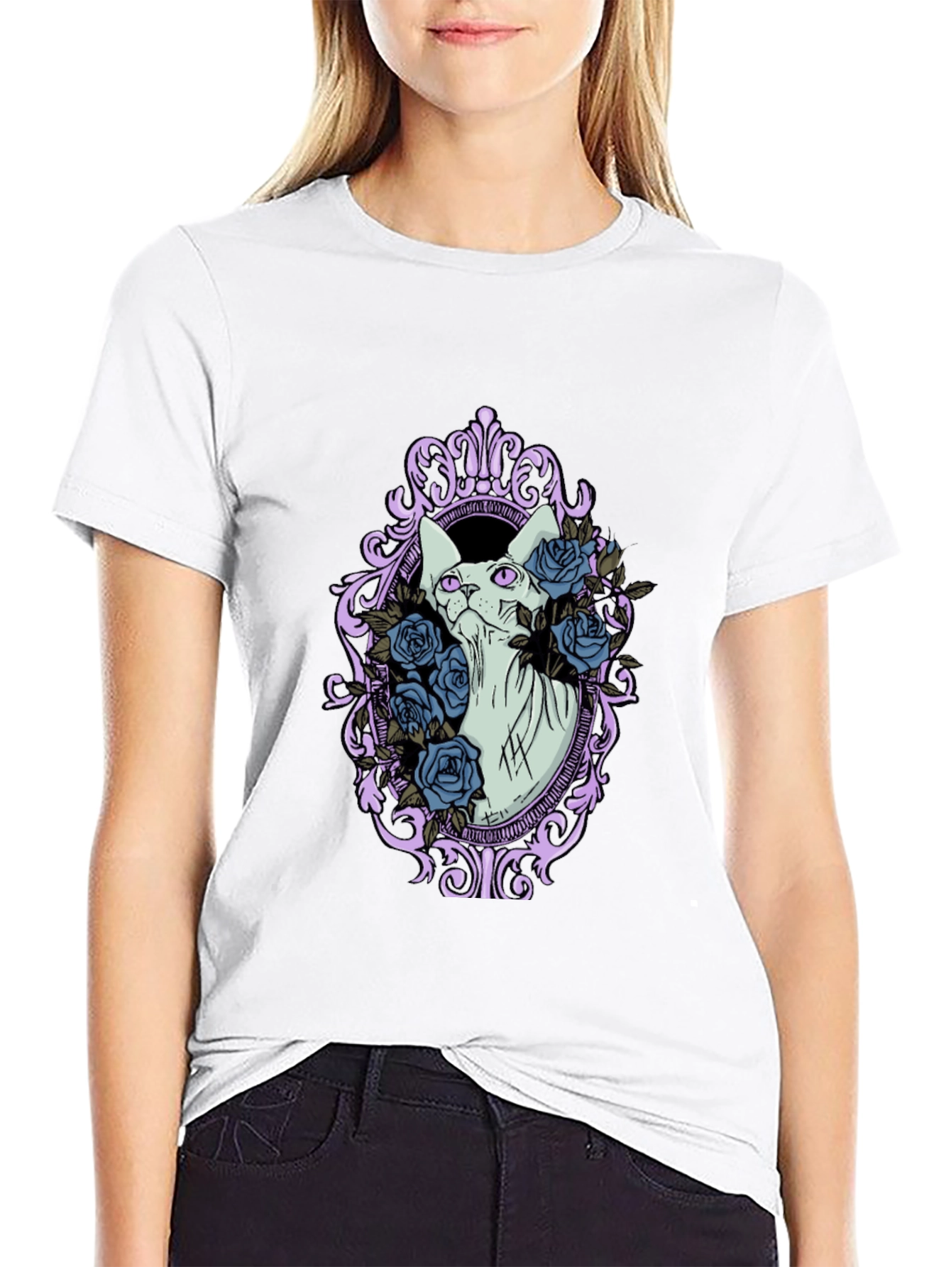 Sphynx Cat Floral Frame Graphic T-Shirt