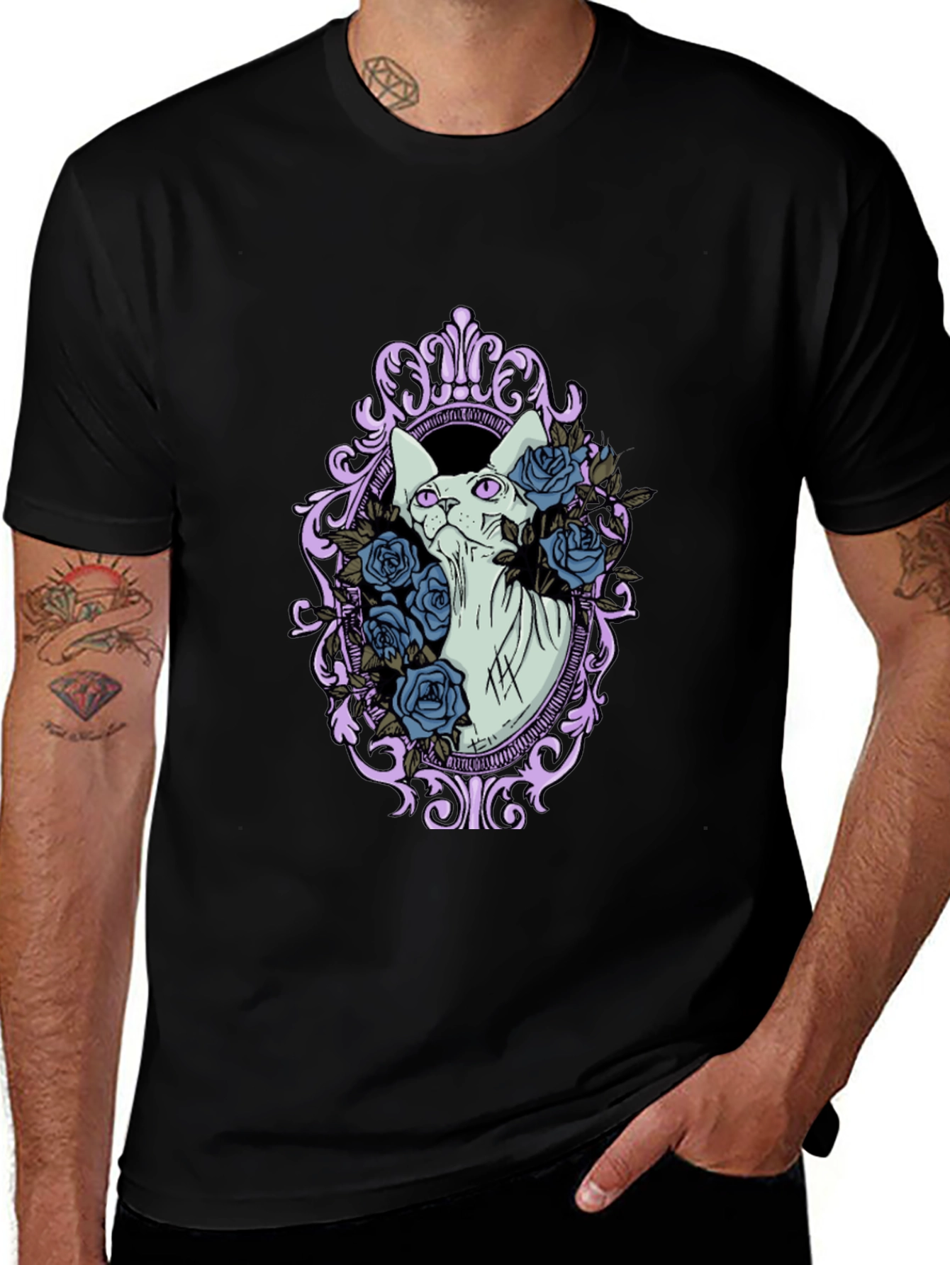 Sphynx Cat Floral Frame Graphic T-Shirt