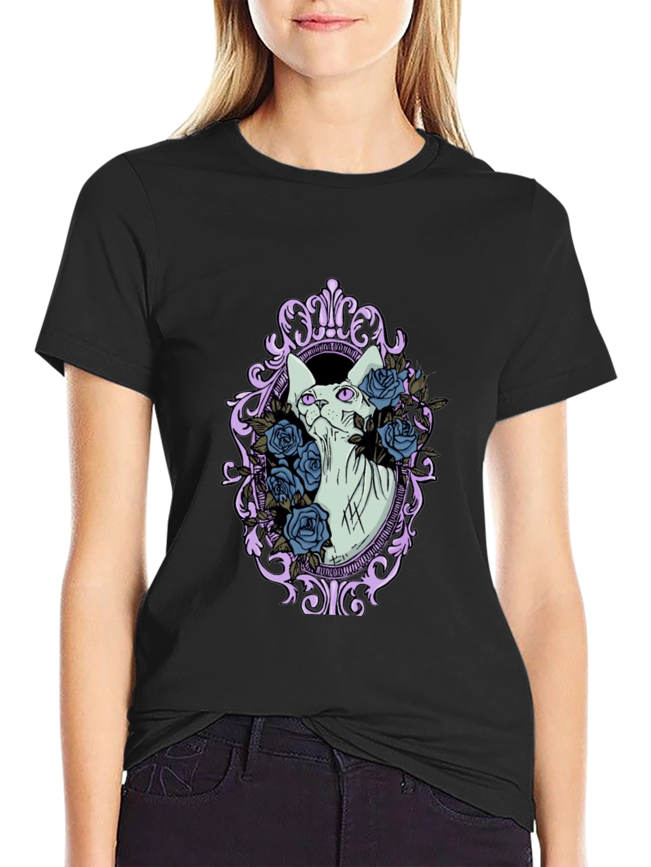 Sphynx Cat Floral Frame Graphic T-Shirt