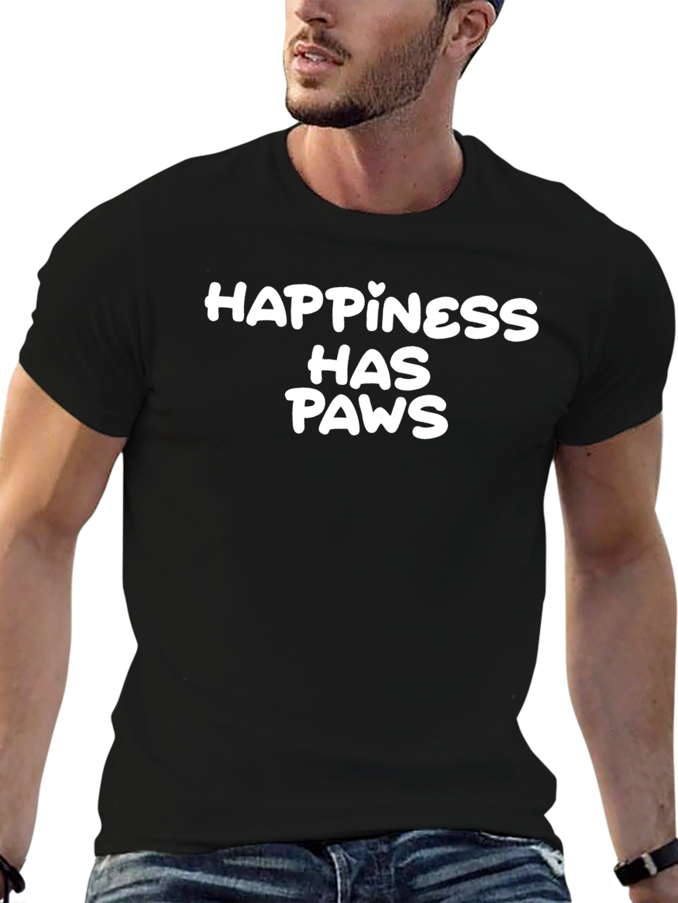 Happiness Has Paws Graphic Tee - Black
