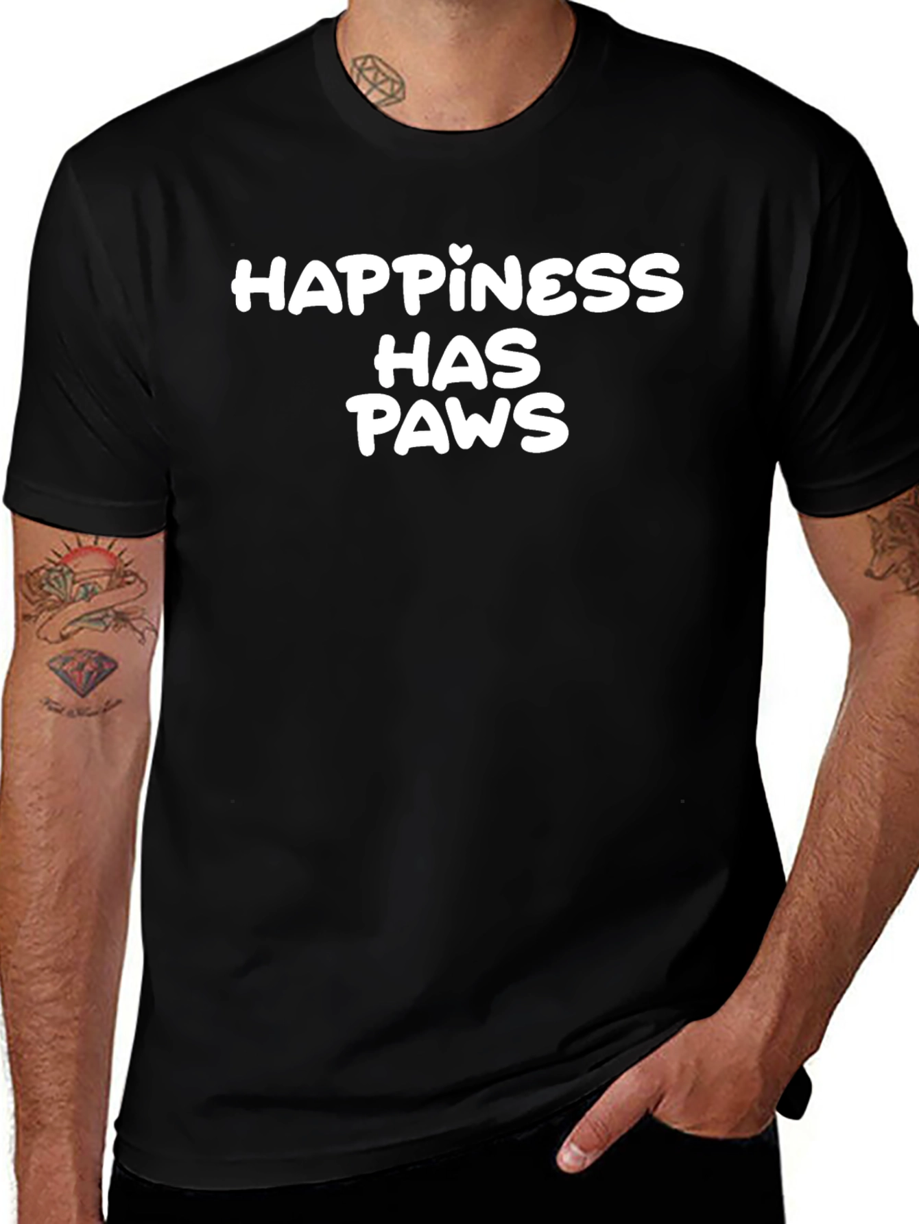 Happiness Has Paws Graphic Tee - Black