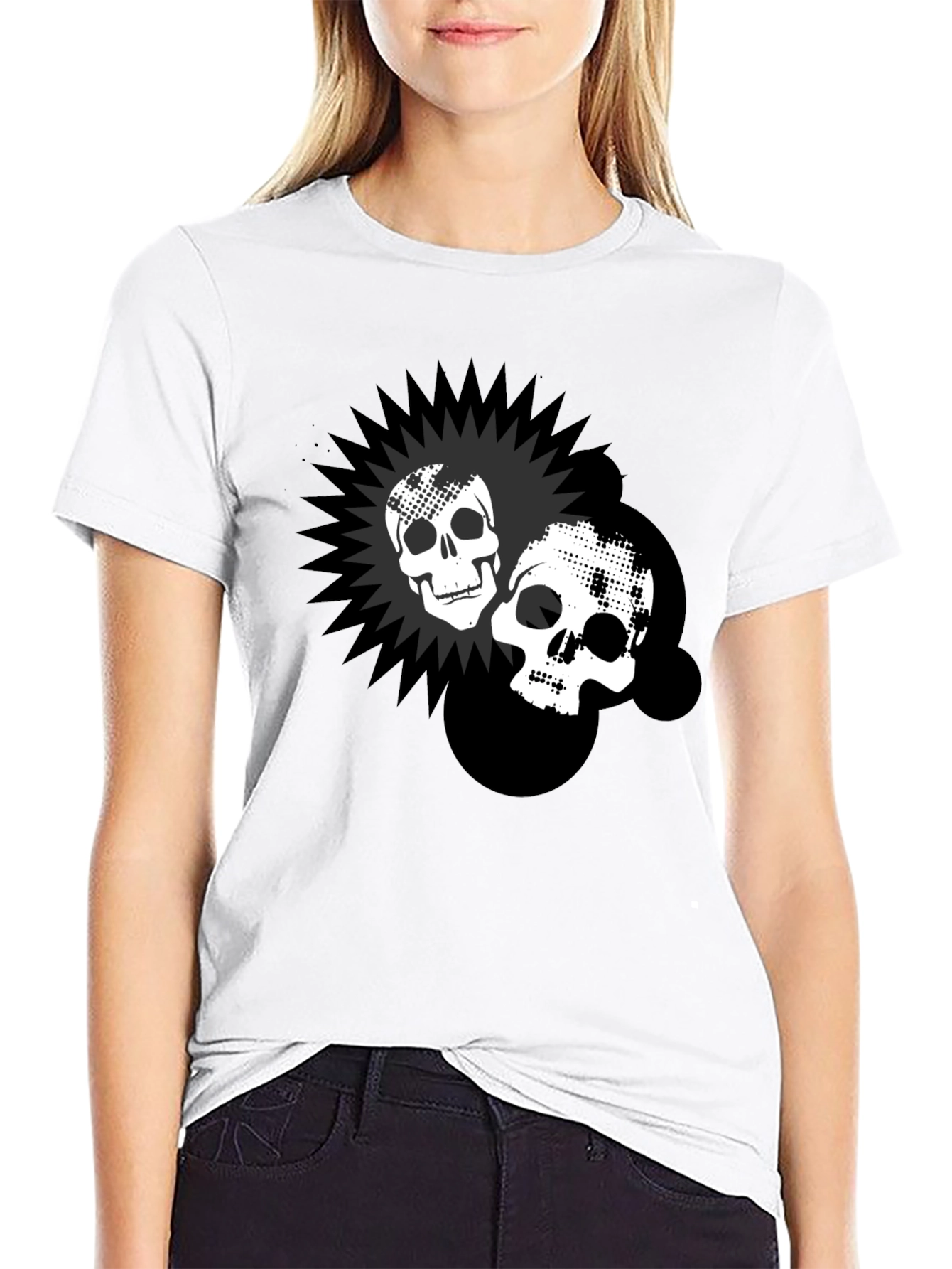Skull Burst Graphic Print Black T-Shirt