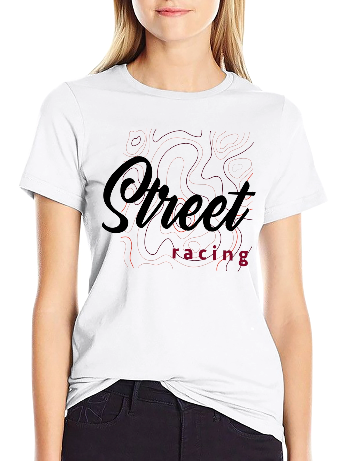Street Racing Graphic Print Black T-Shirt