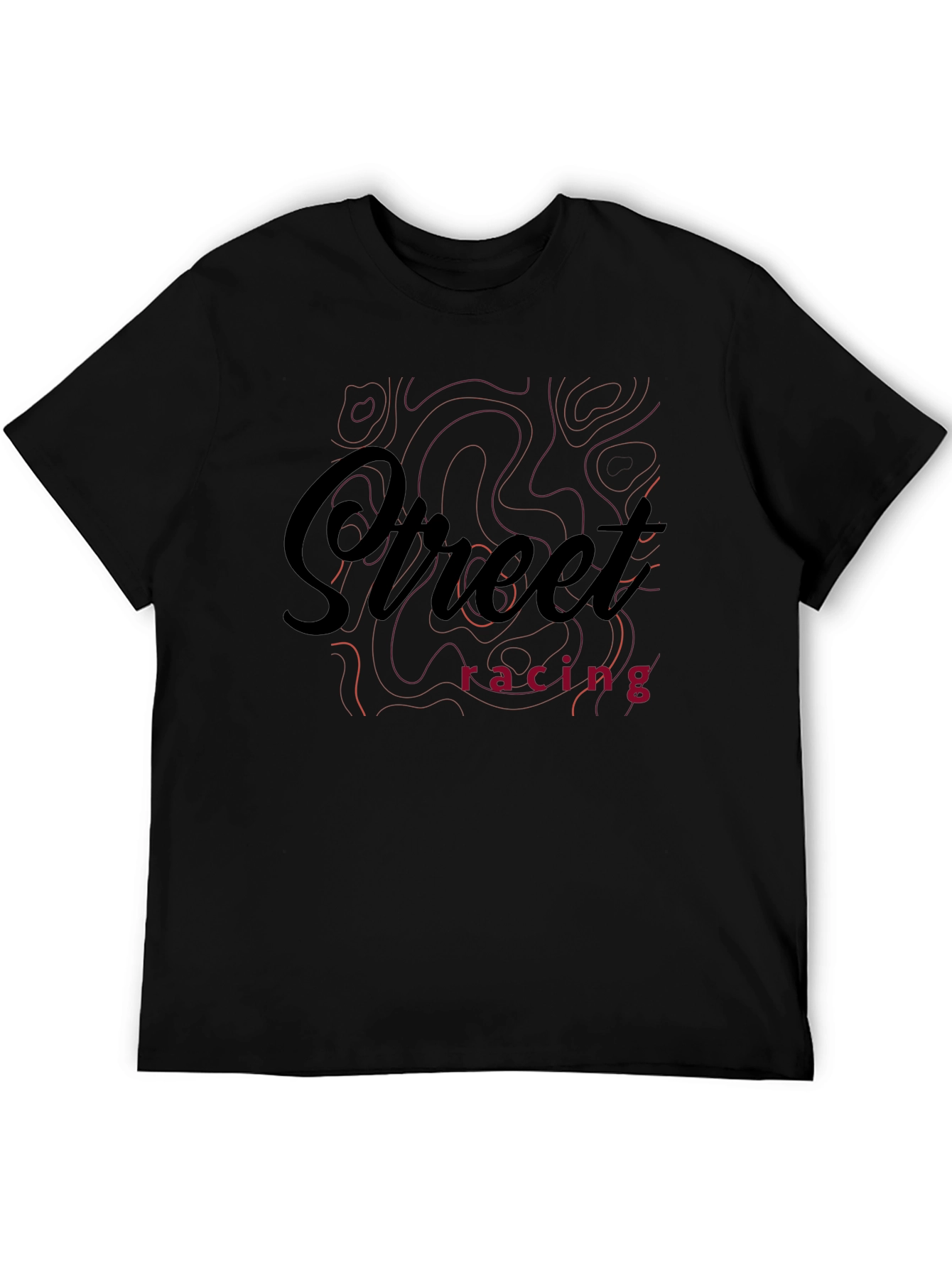 Street Racing Graphic Print Black T-Shirt