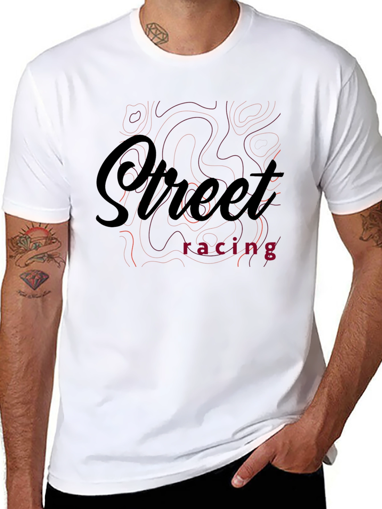 Street Racing Graphic Print Black T-Shirt