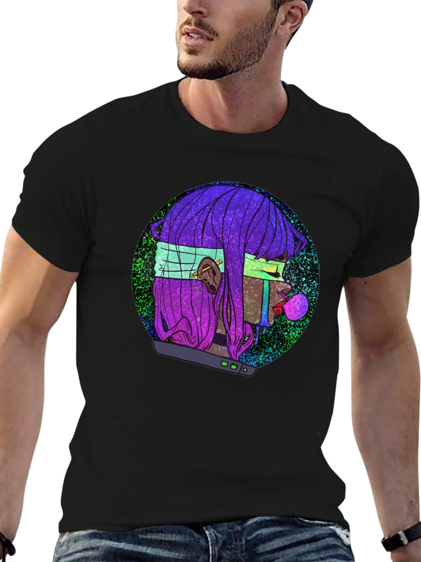 Cyberpunk Girl Black Graphic Tee
