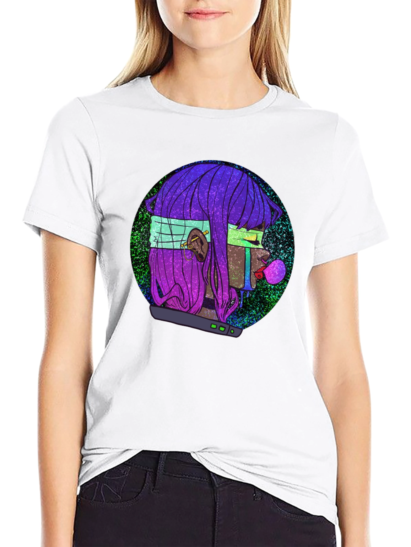 Cyberpunk Girl Black Graphic Tee
