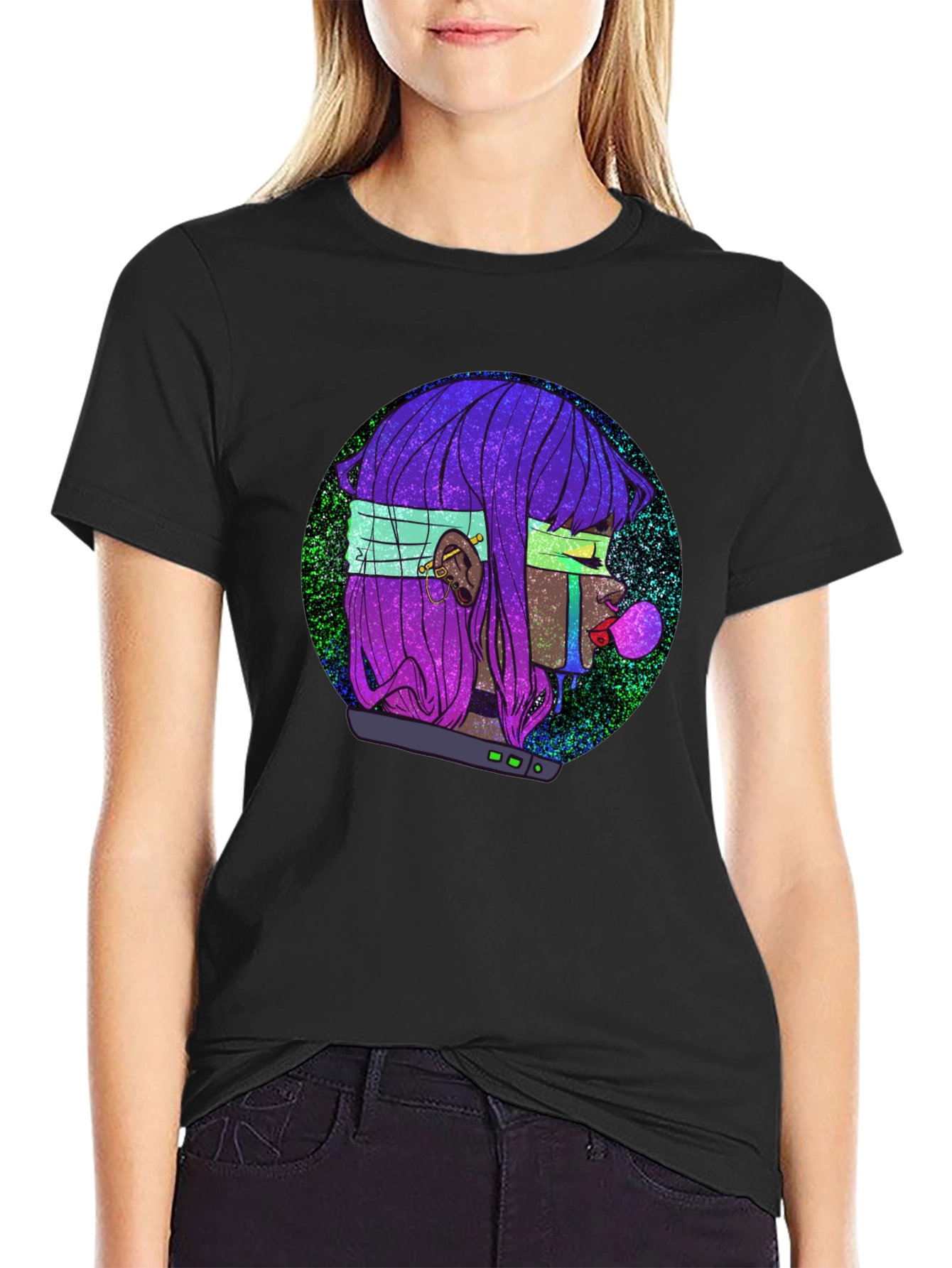 Cyberpunk Girl Black Graphic Tee