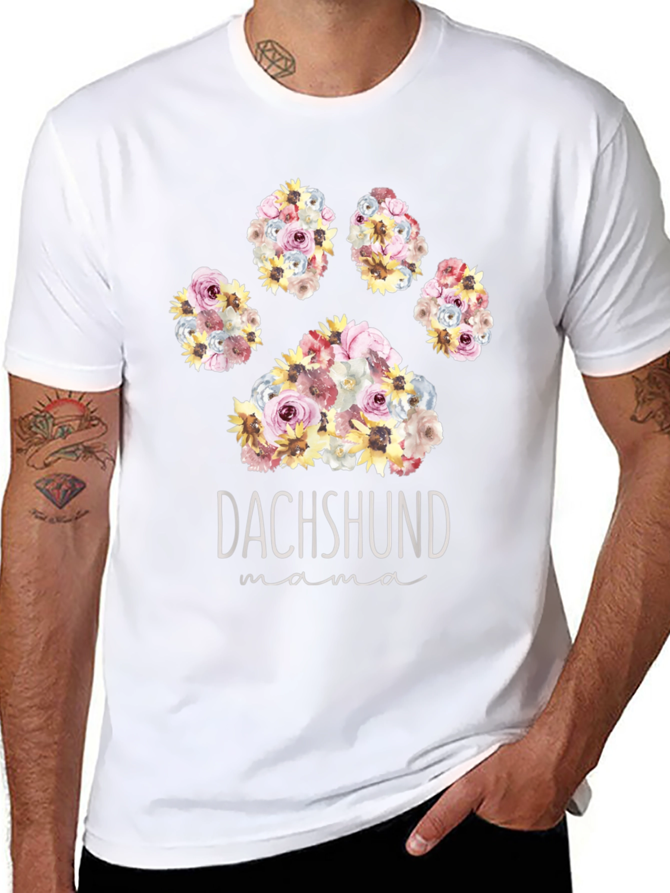 Dachshund Mama Floral Paw Print T-Shirt