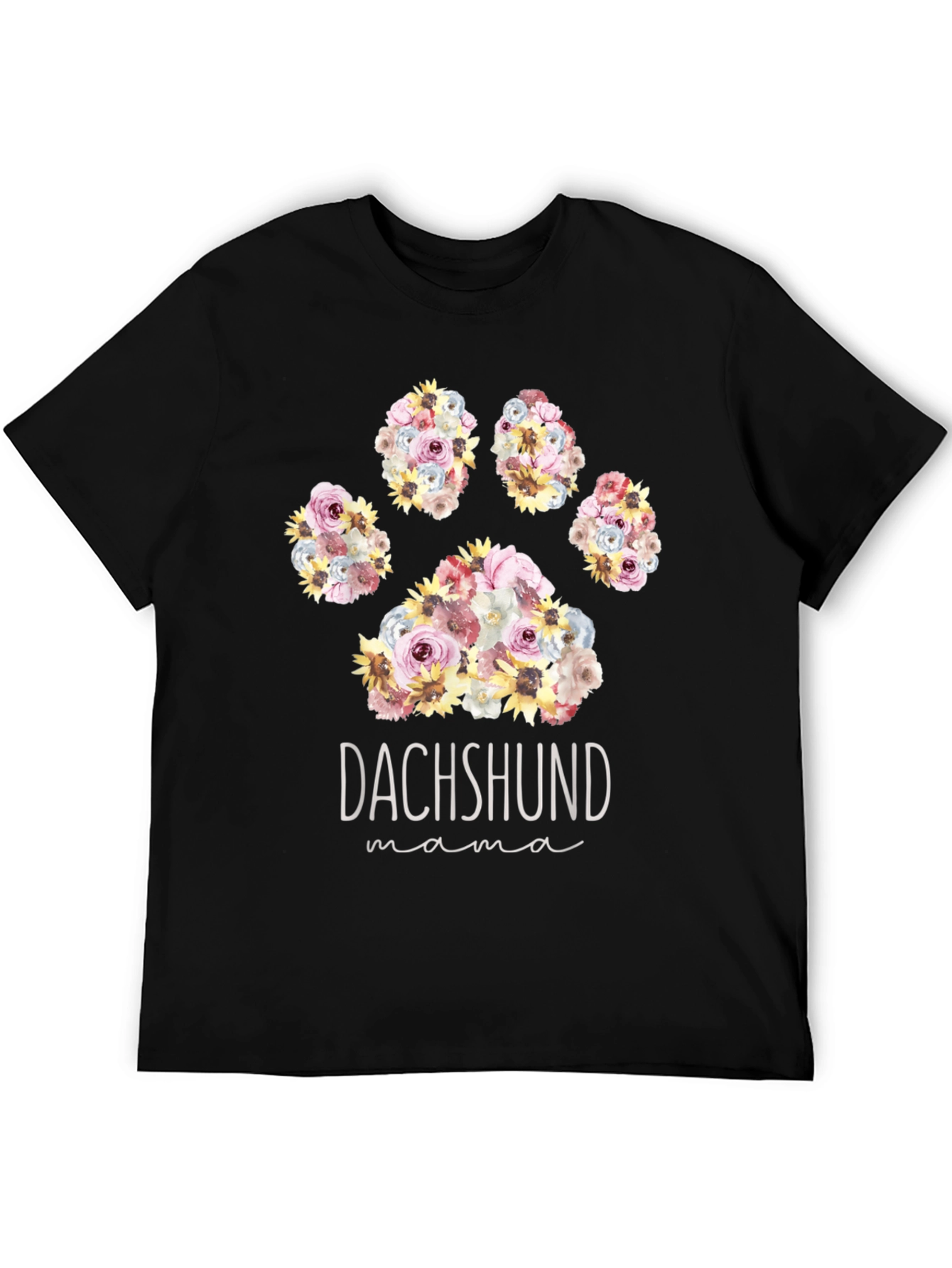 Dachshund Mama Floral Paw Print T-Shirt