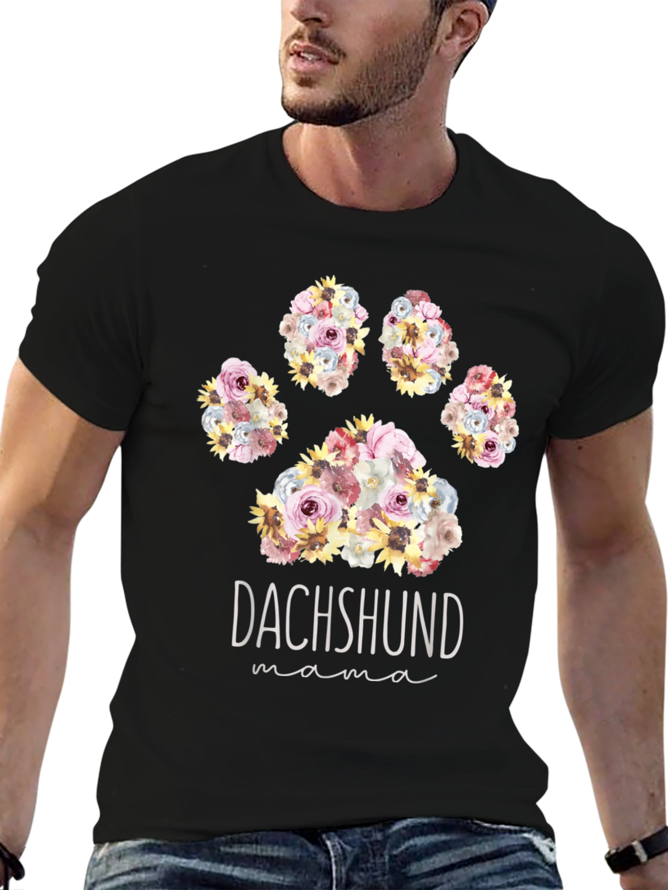 Dachshund Mama Floral Paw Print T-Shirt