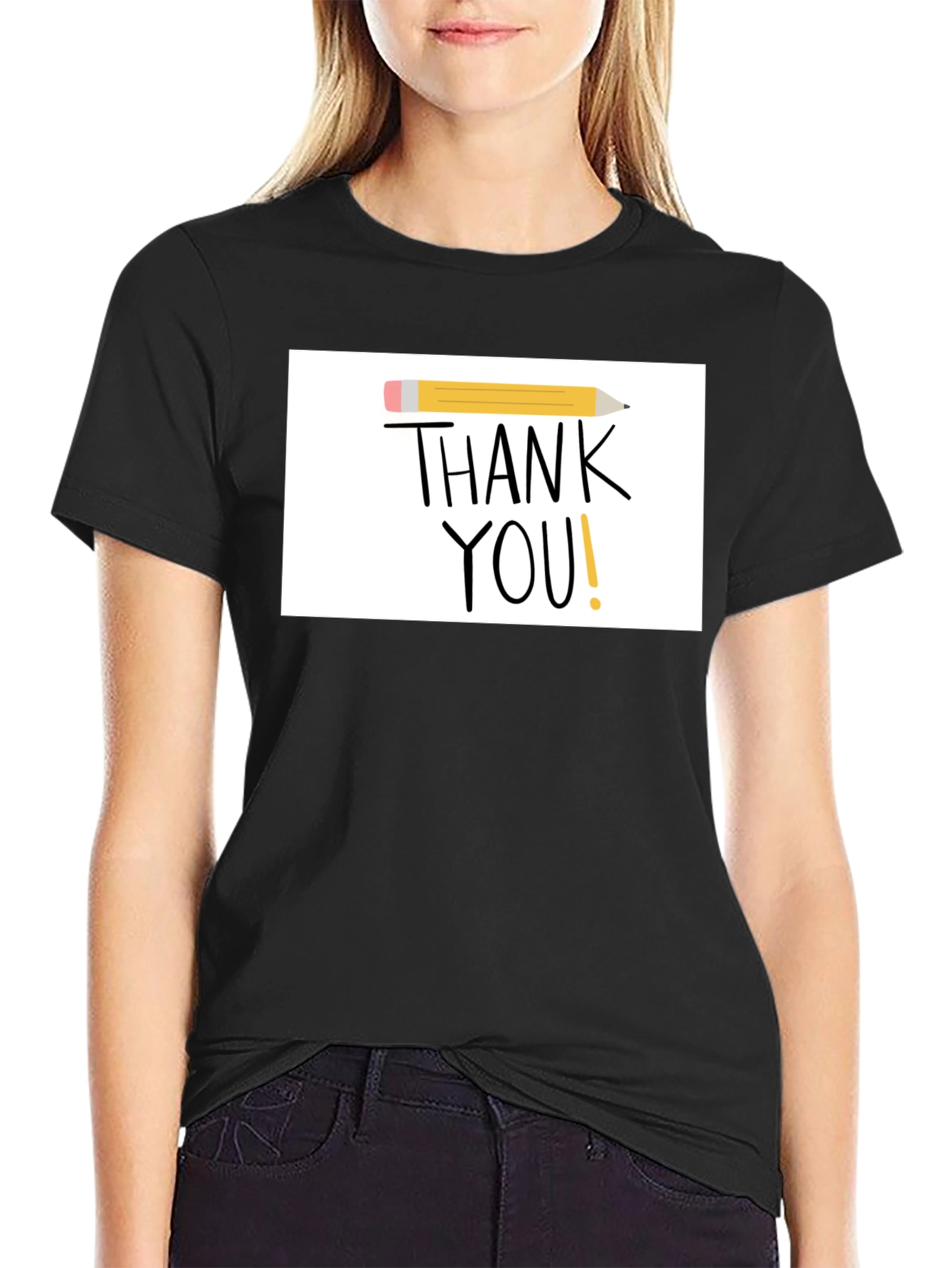 Thank You Pencil Graphic Black T-Shirt