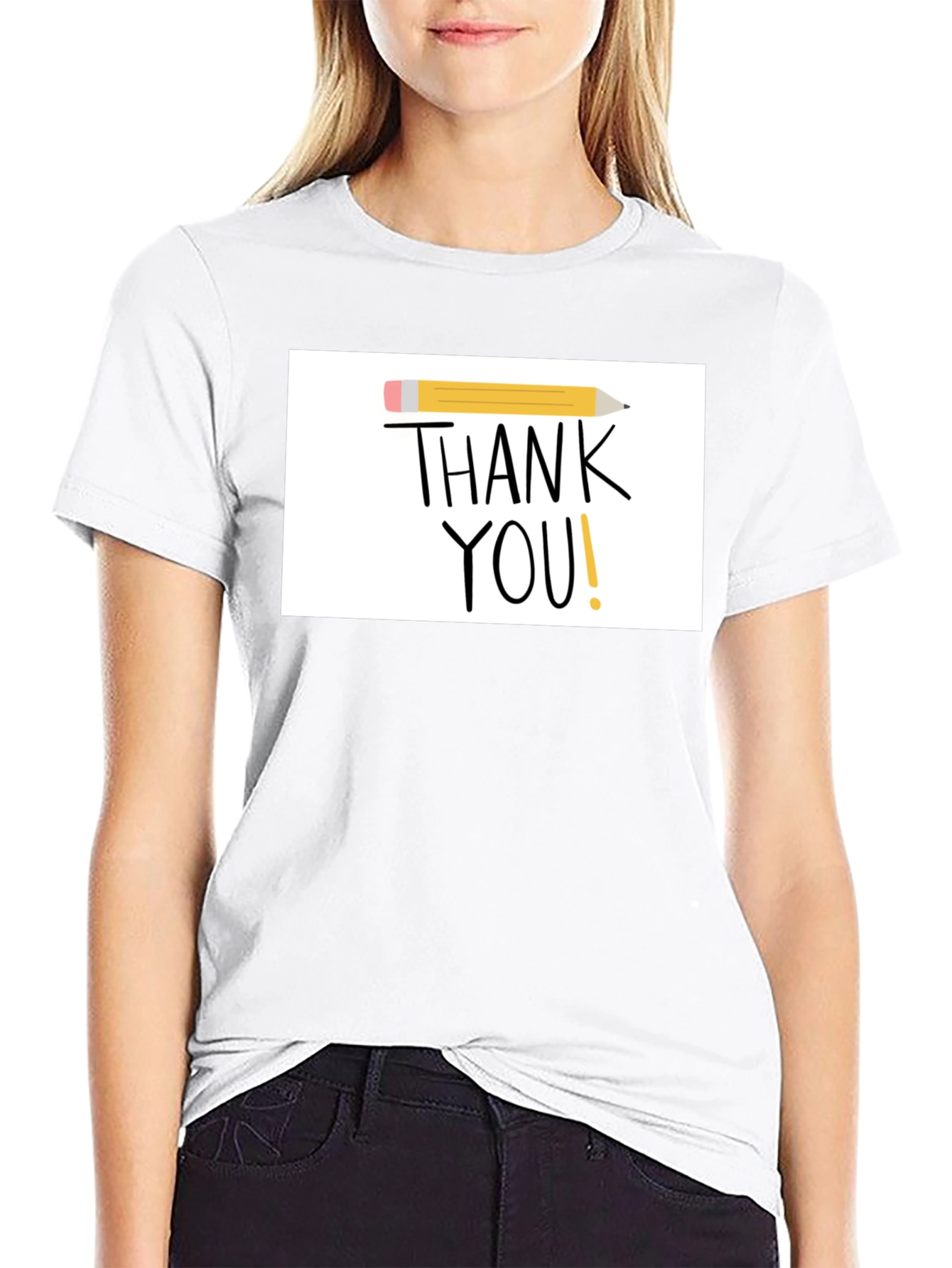 Thank You Pencil Graphic Black T-Shirt