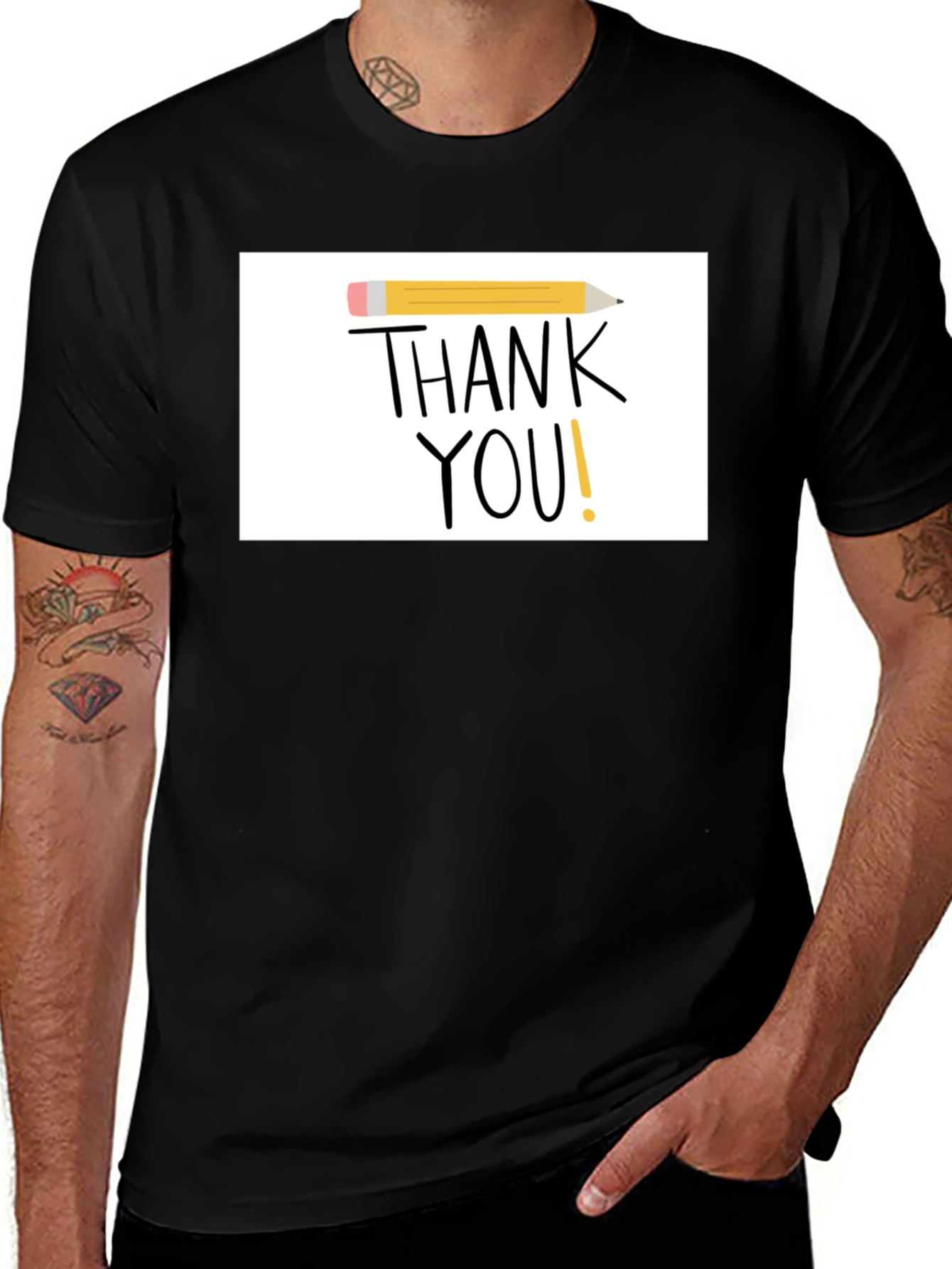 Thank You Pencil Graphic Black T-Shirt