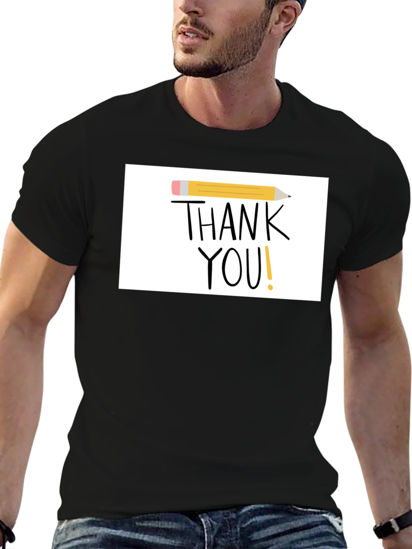 Thank You Pencil Graphic Black T-Shirt