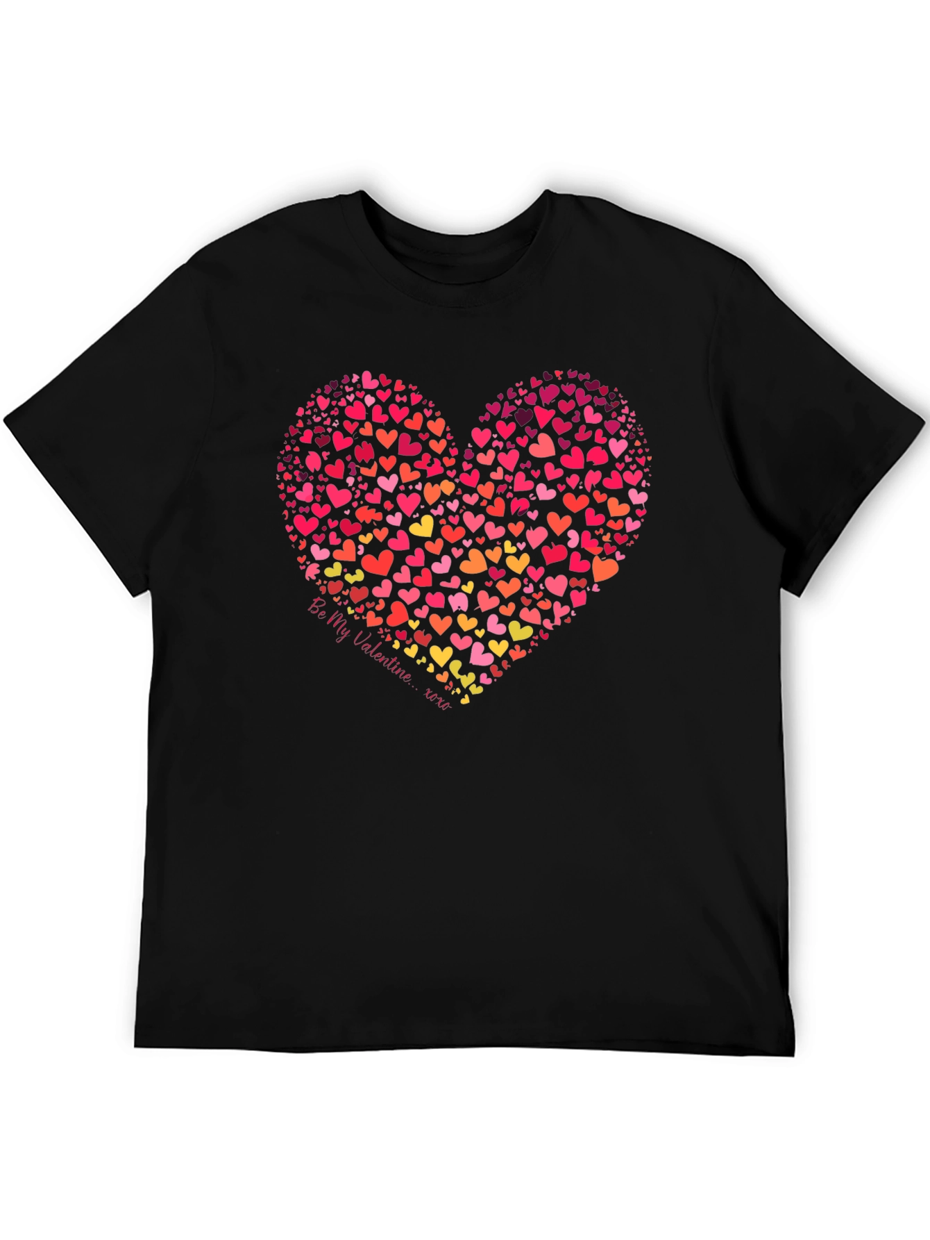 Heart Print Valentines Day Black T-Shirt