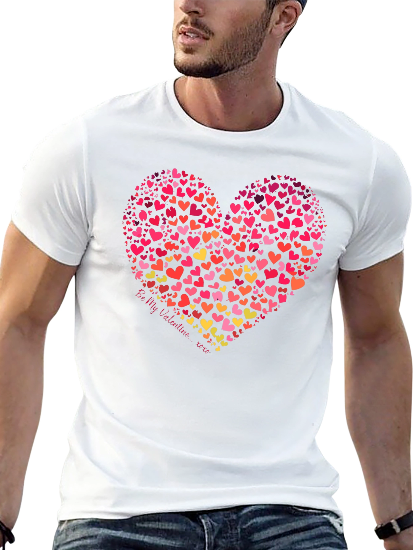 Heart Print Valentines Day Black T-Shirt