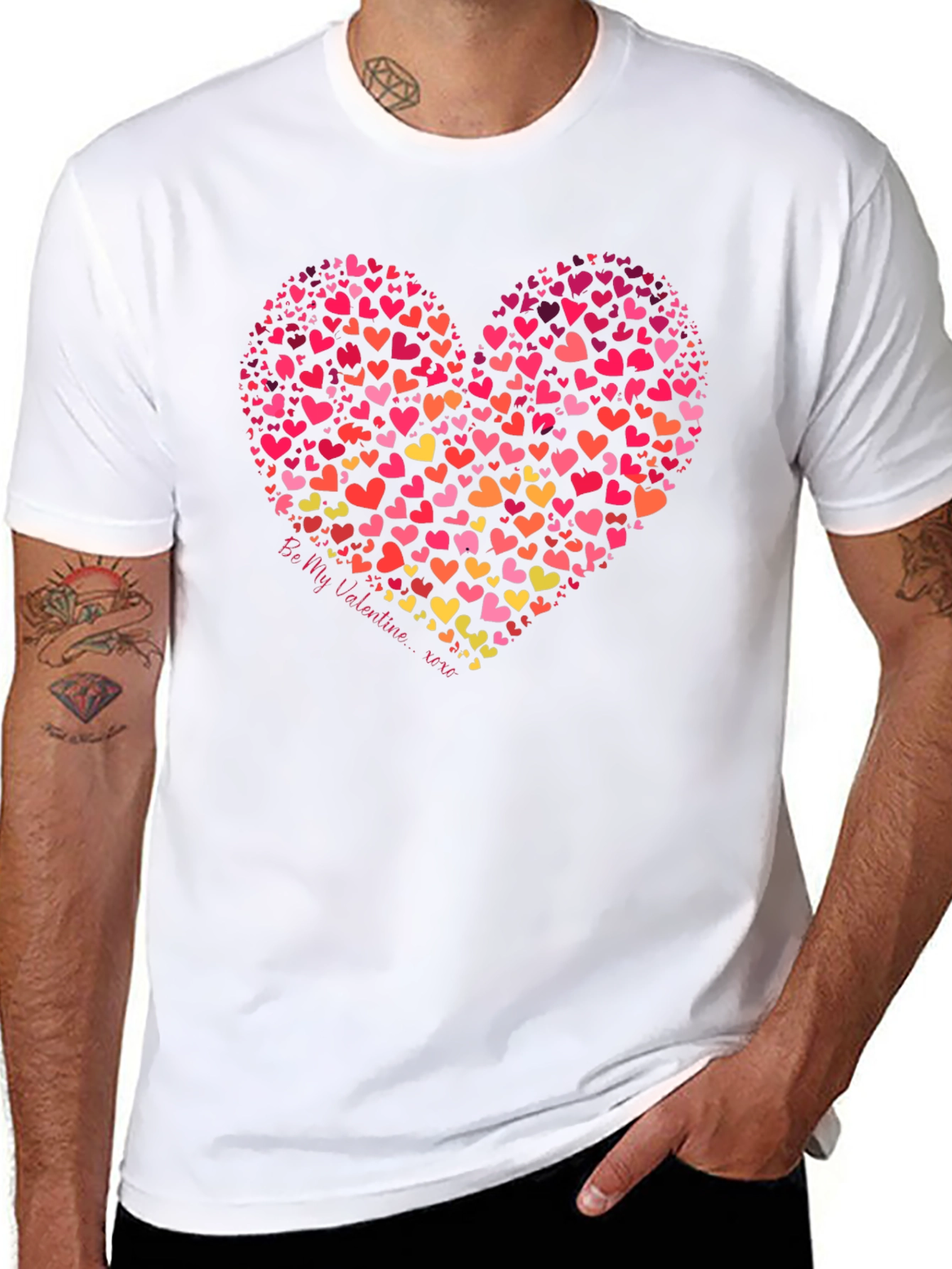 Heart Print Valentines Day Black T-Shirt