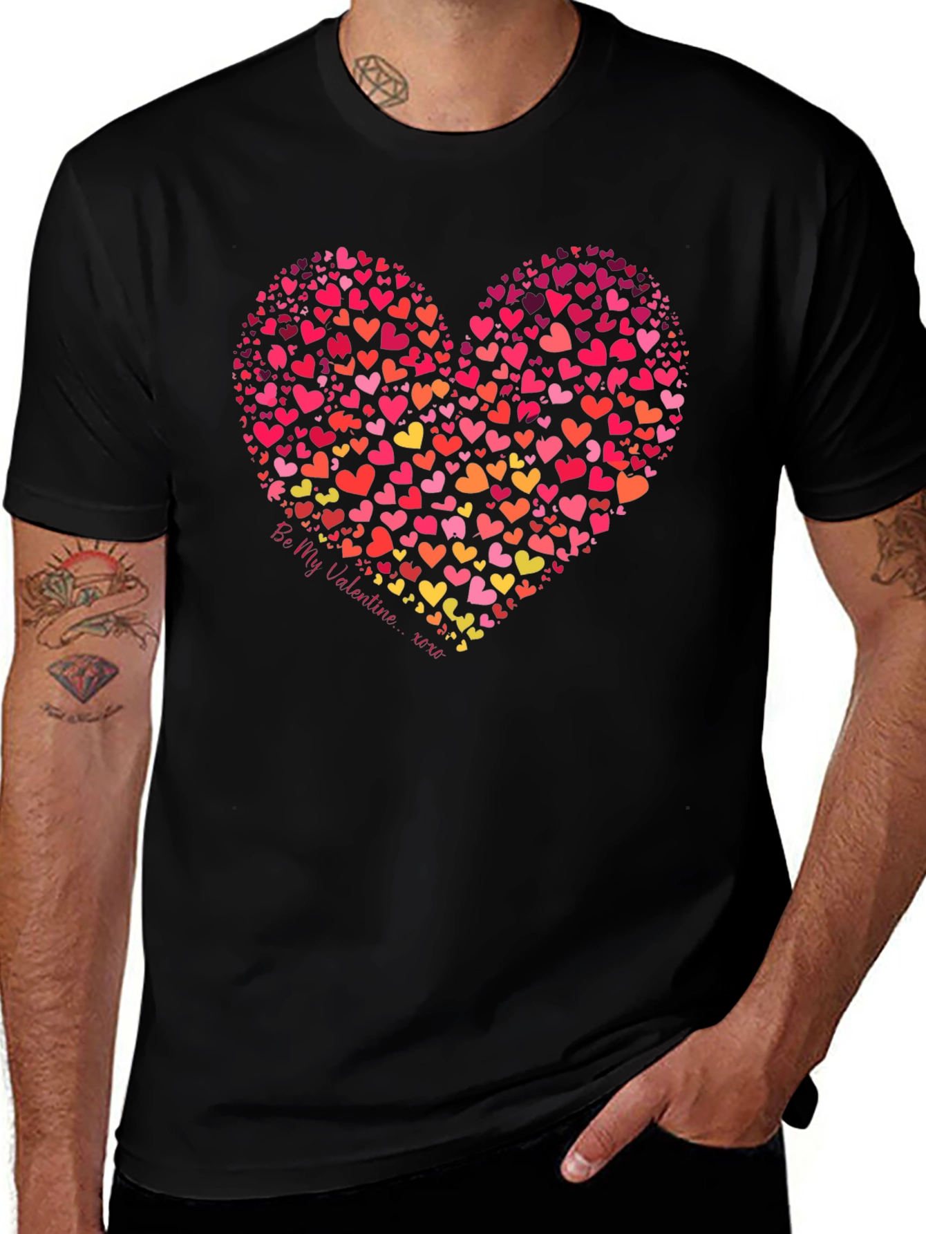 Heart Print Valentines Day Black T-Shirt