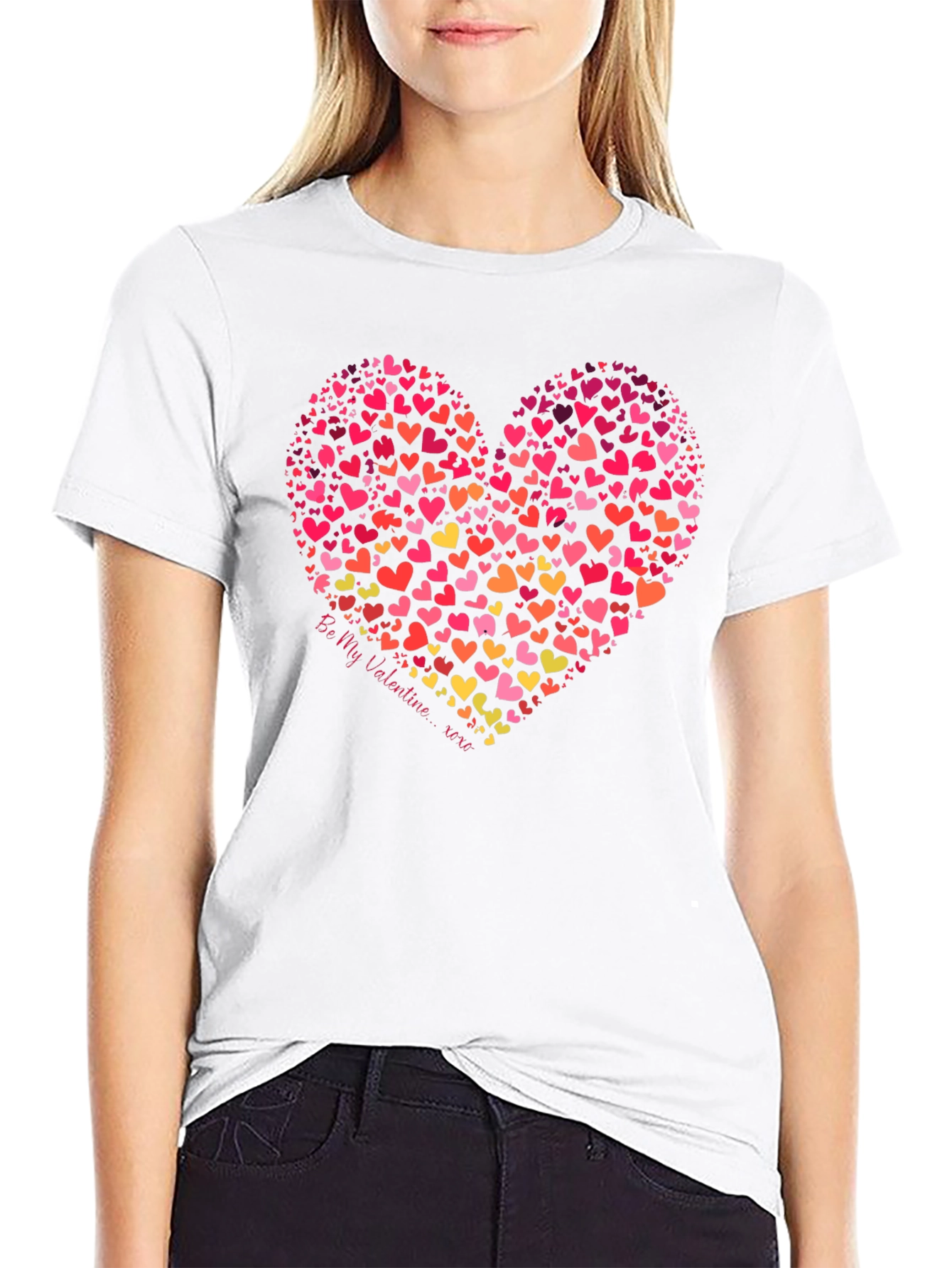 Heart Print Valentines Day Black T-Shirt
