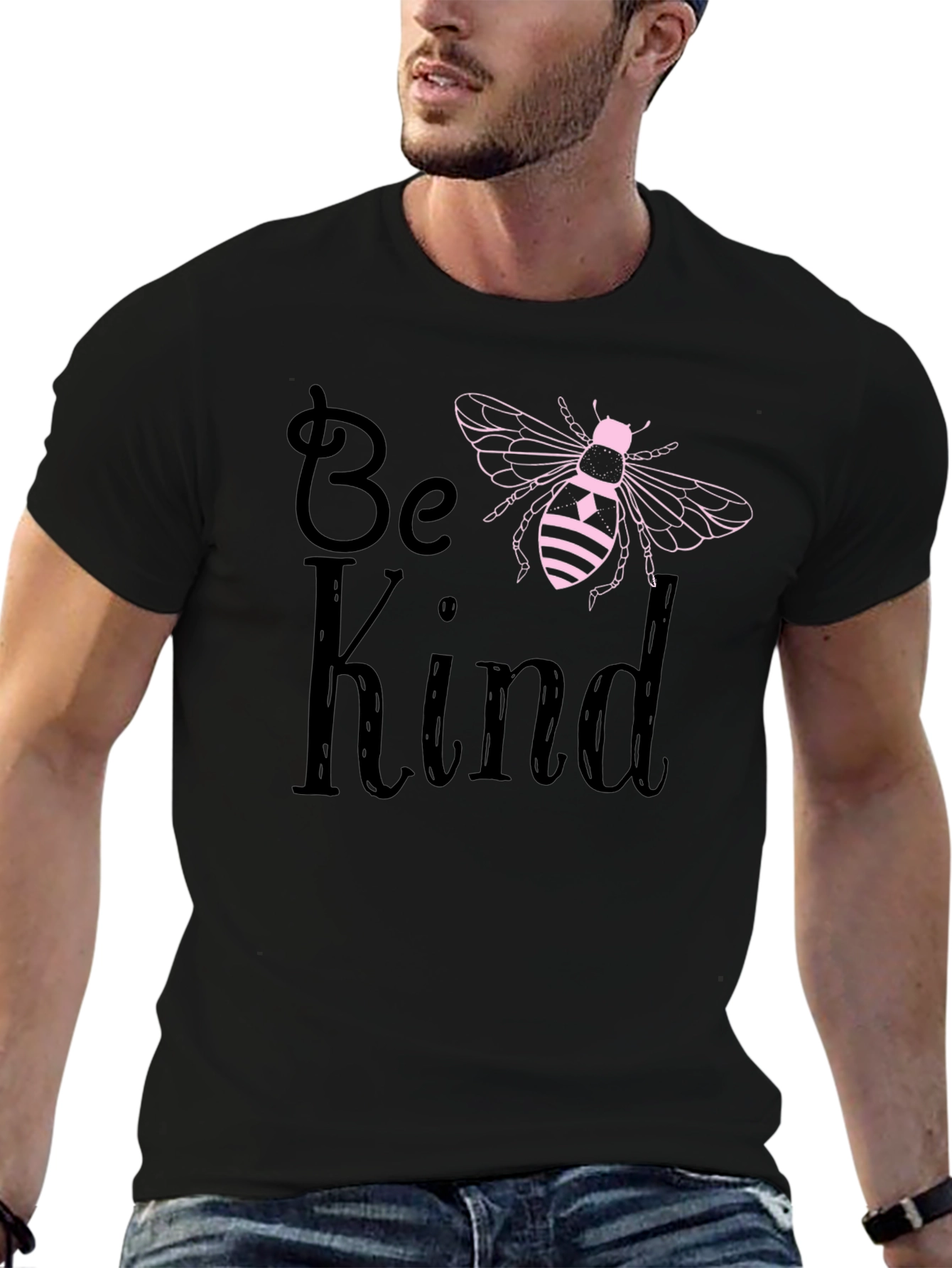 Be Kind Bee Graphic T-Shirt Black Cotton