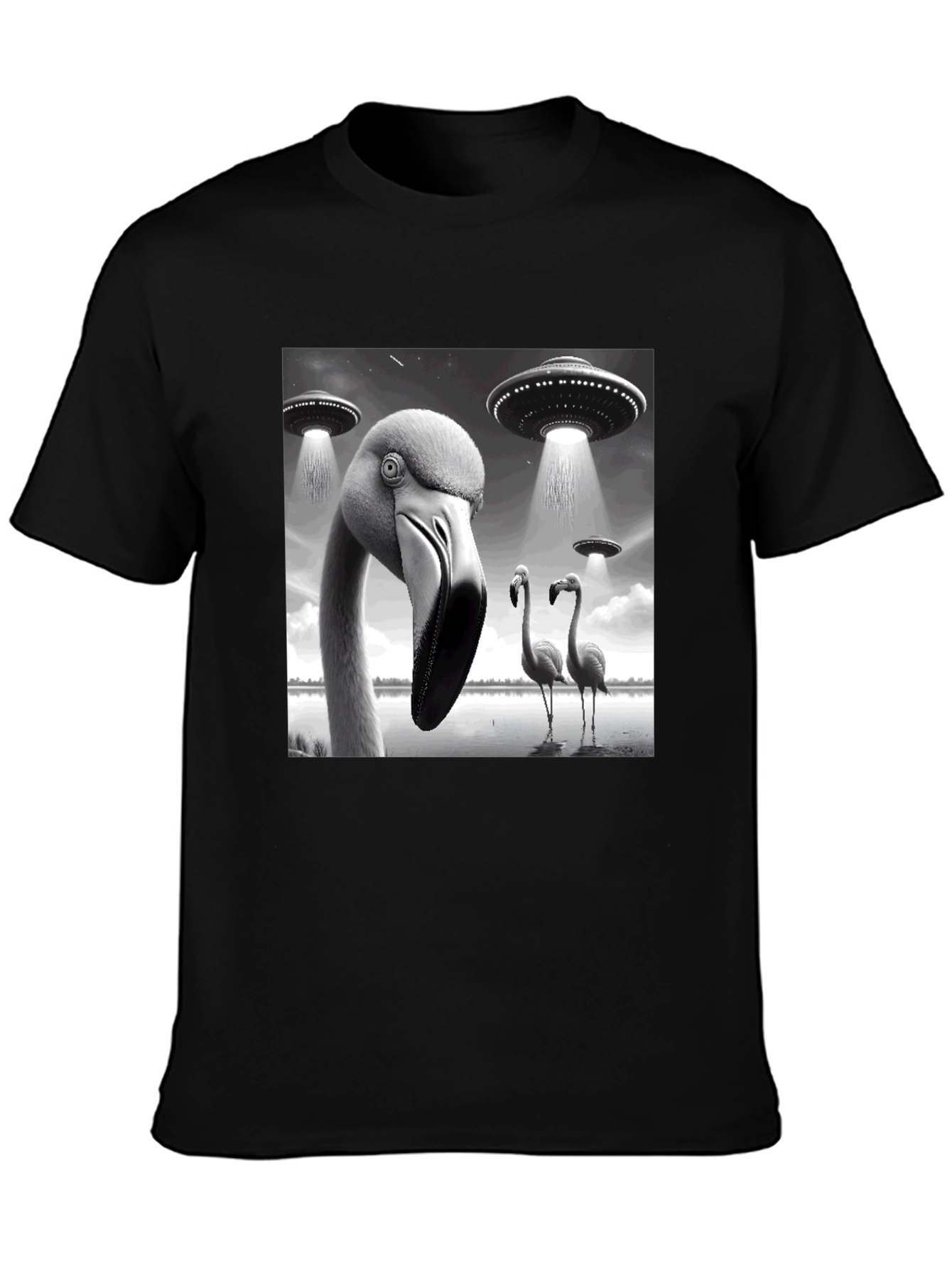 Black Flamingo UFO Abduction T-Shirt