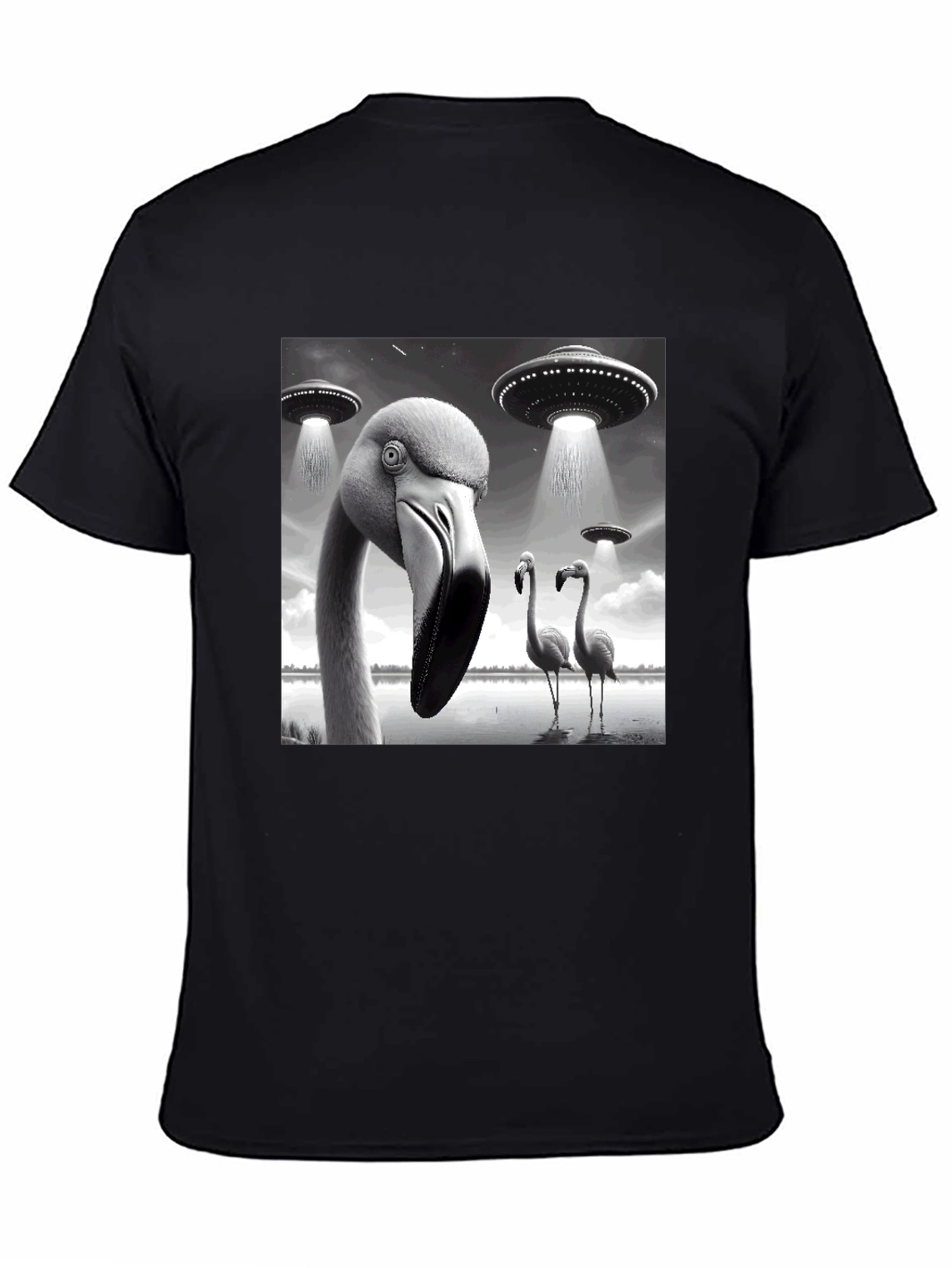 Black Flamingo UFO Abduction T-Shirt