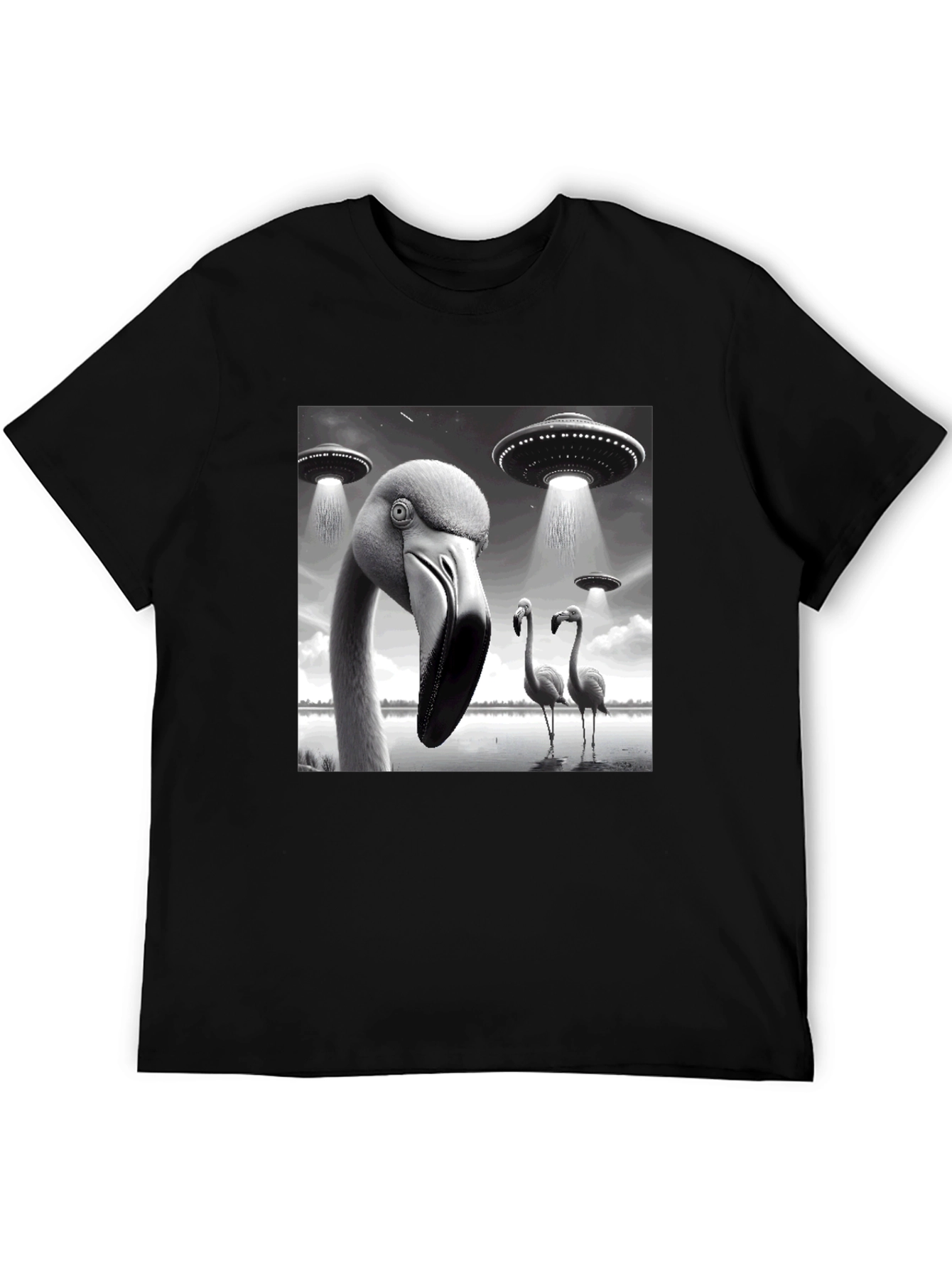 Black Flamingo UFO Abduction T-Shirt