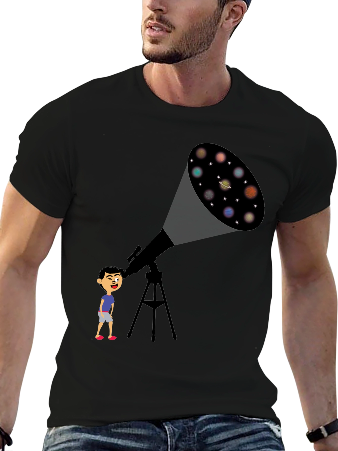 Telescope Planets Graphic Tee - Astronomy Lovers T-Shirt