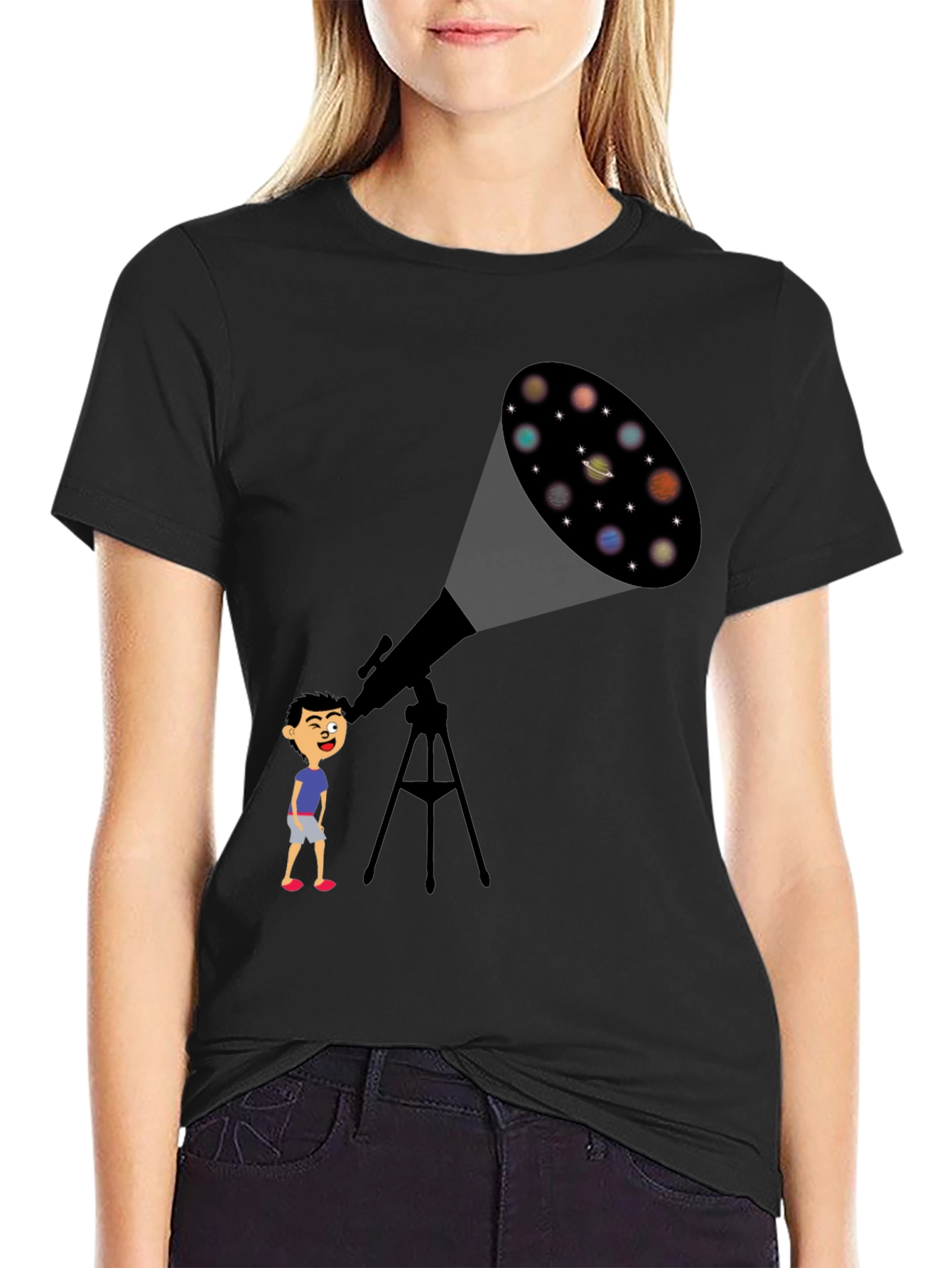 Telescope Planets Graphic Tee - Astronomy Lovers T-Shirt