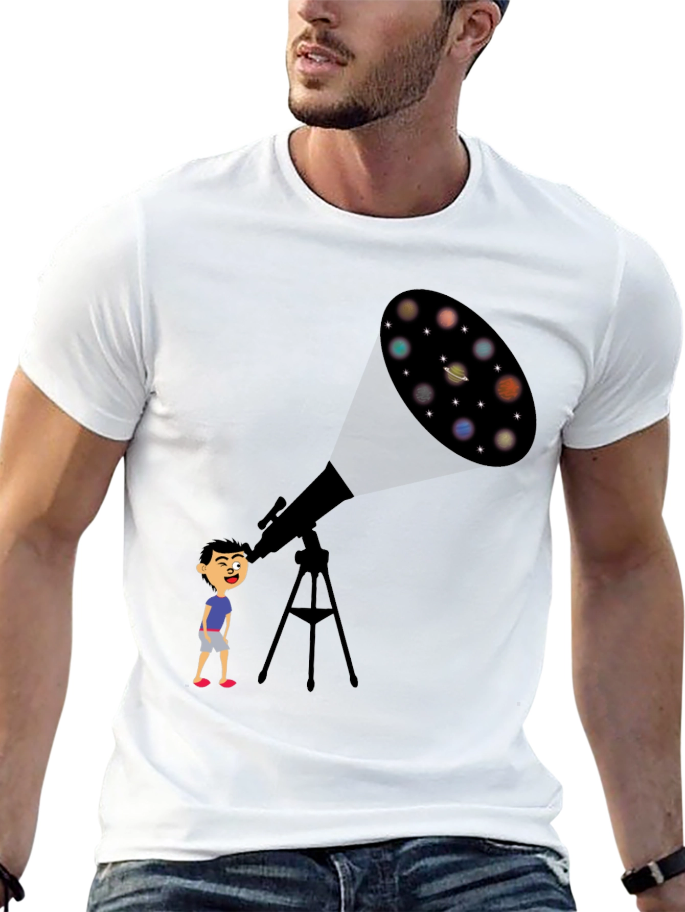 Telescope Planets Graphic Tee - Astronomy Lovers T-Shirt