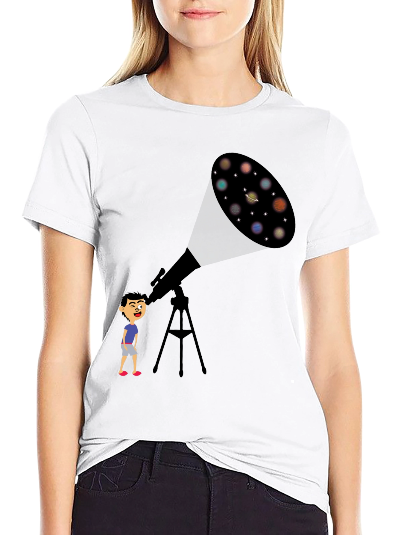 Telescope Planets Graphic Tee - Astronomy Lovers T-Shirt