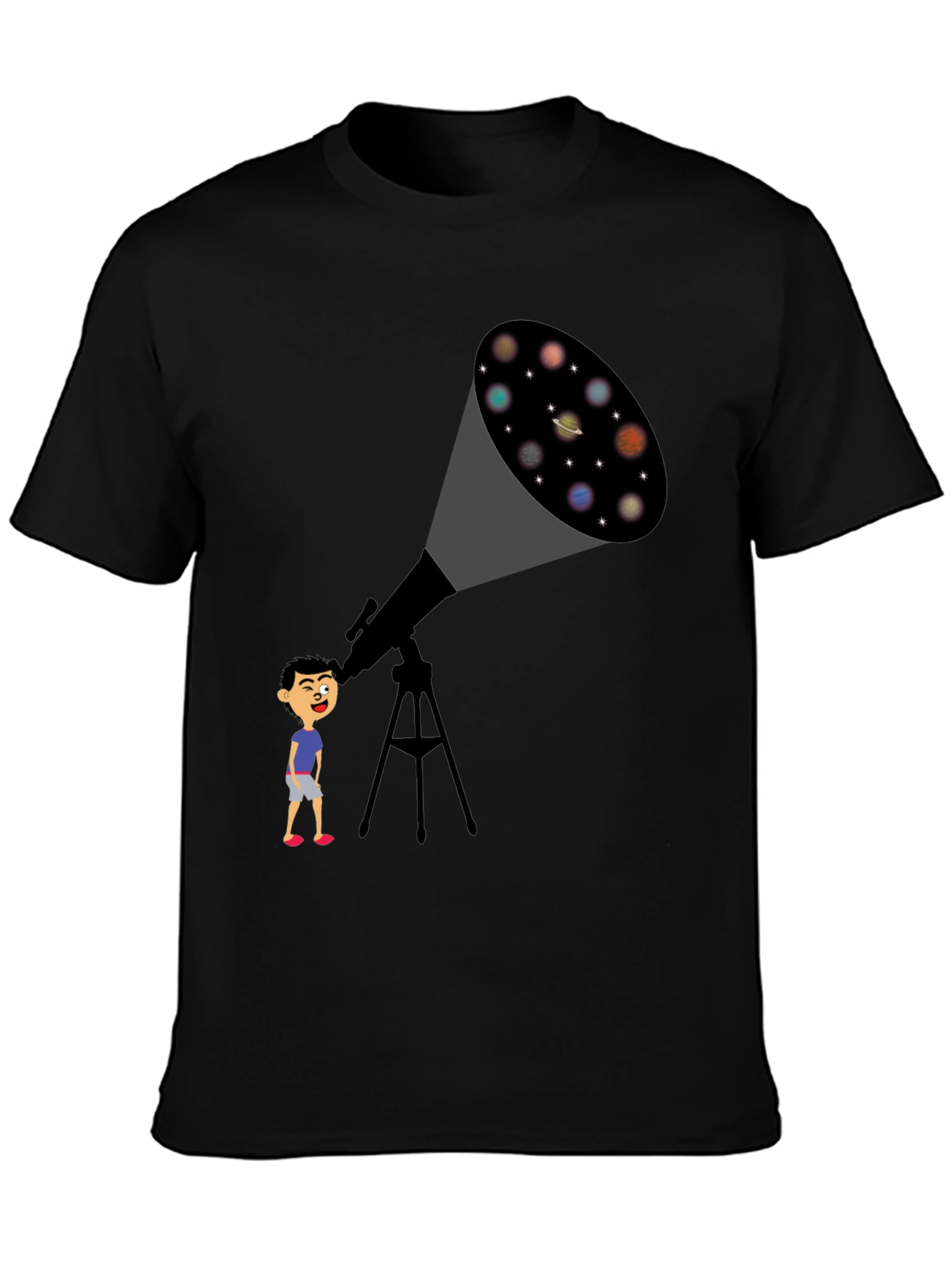 Telescope Planets Graphic Tee - Astronomy Lovers T-Shirt