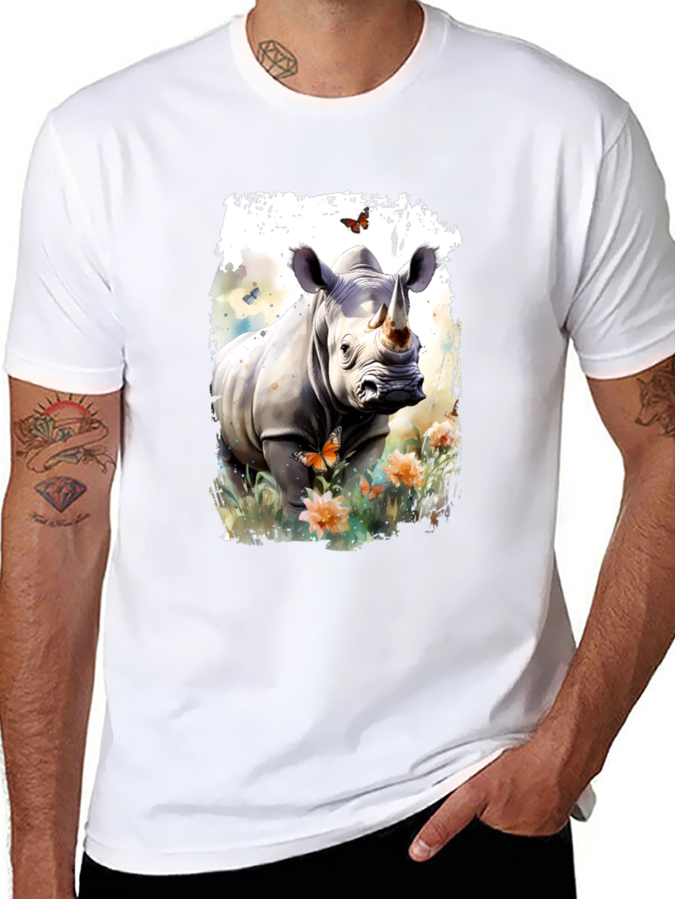 Rhinoceros Floral Graphic Print T-Shirt