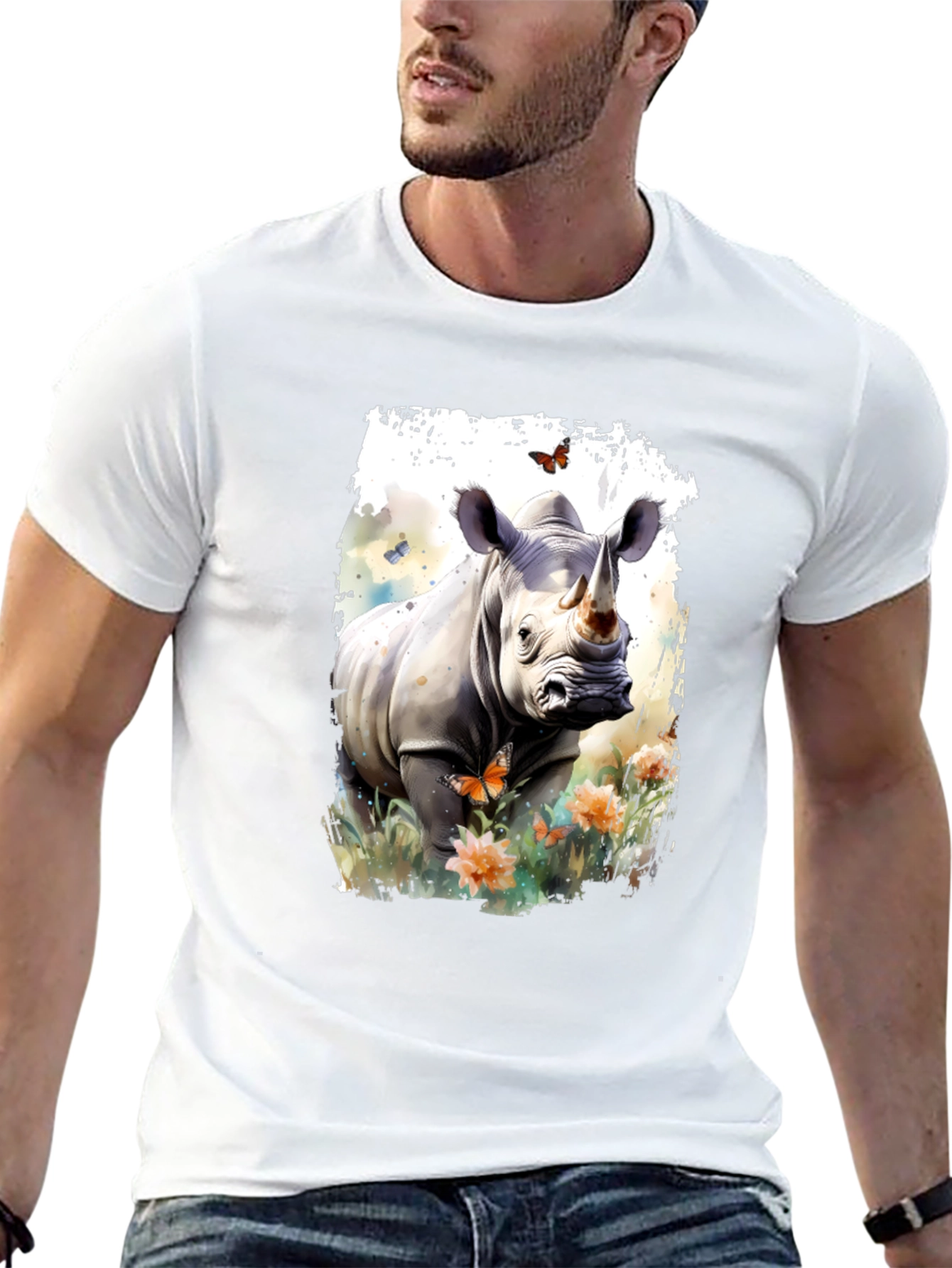 Rhinoceros Floral Graphic Print T-Shirt