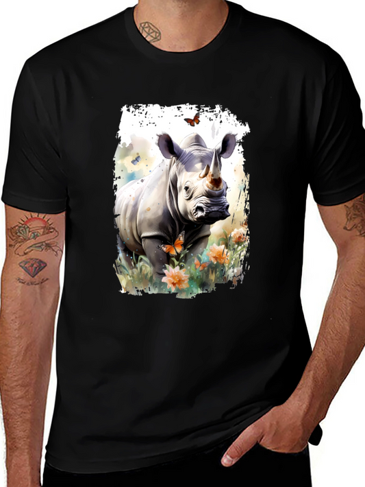 Rhinoceros Floral Graphic Print T-Shirt