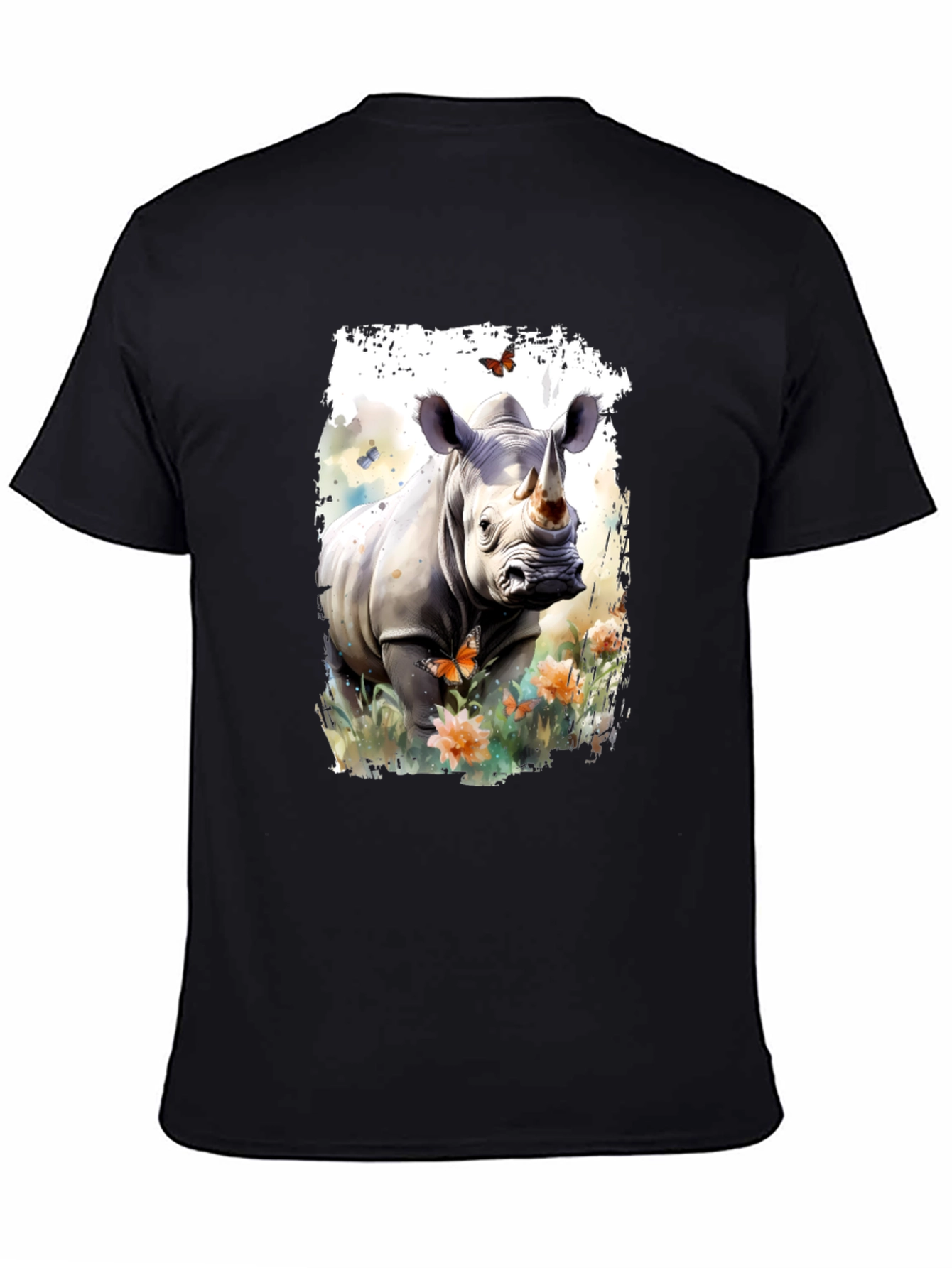 Rhinoceros Floral Graphic Print T-Shirt