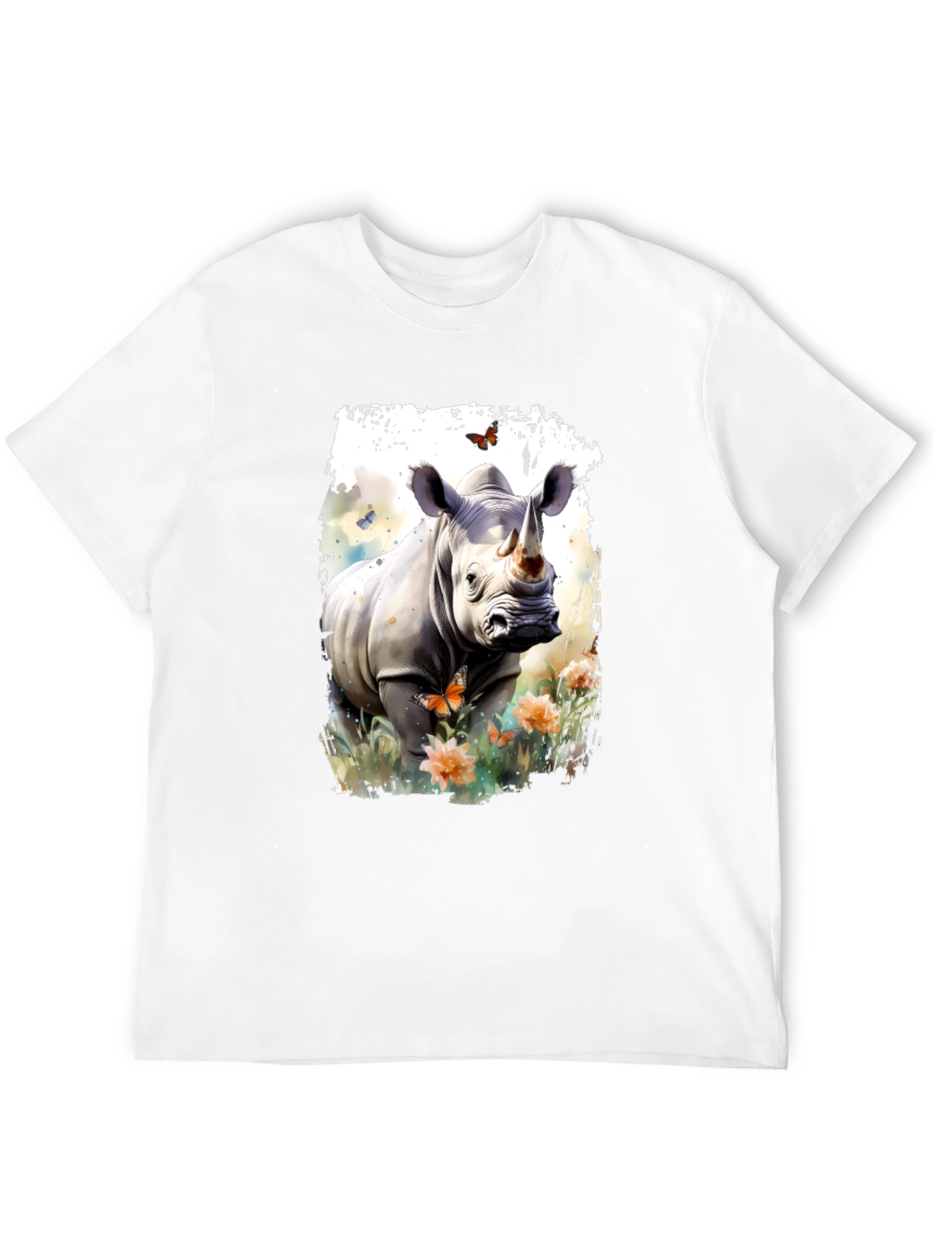 Rhinoceros Floral Graphic Print T-Shirt