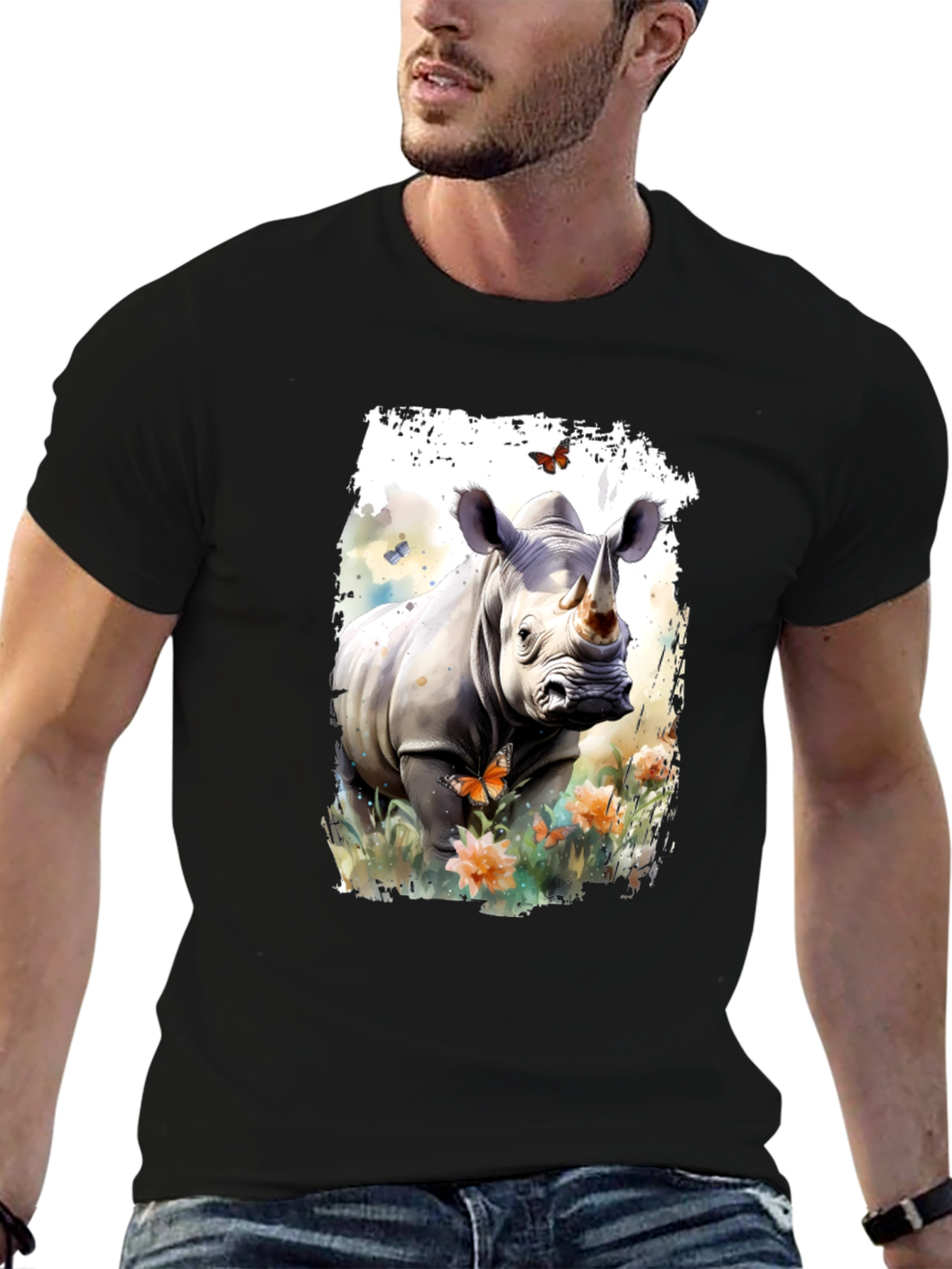 Rhinoceros Floral Graphic Print T-Shirt