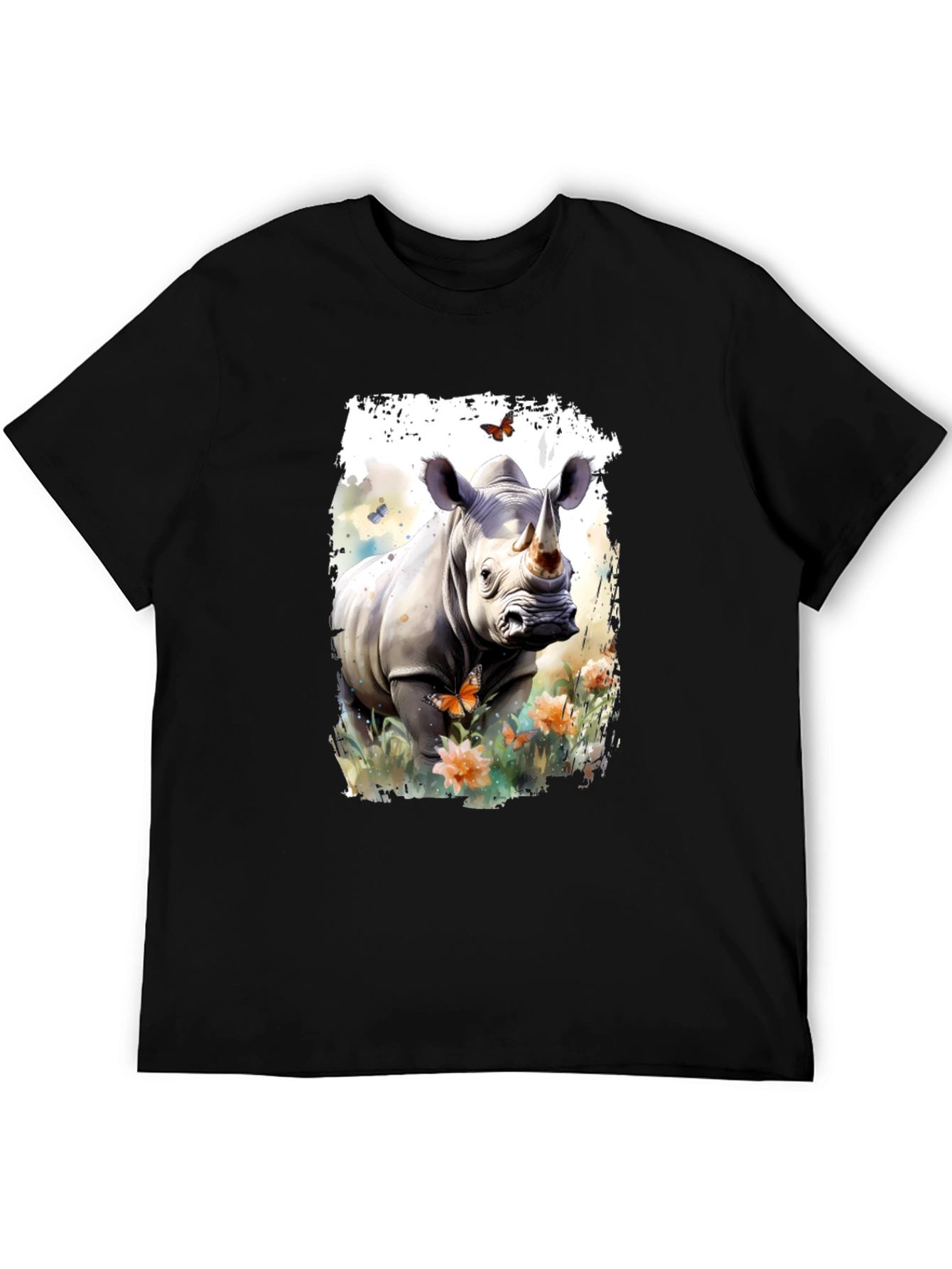 Rhinoceros Floral Graphic Print T-Shirt