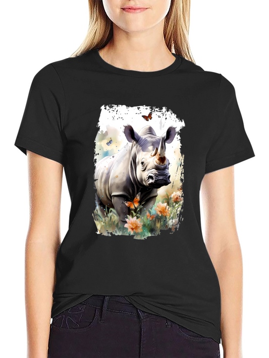 Rhinoceros Floral Graphic Print T-Shirt